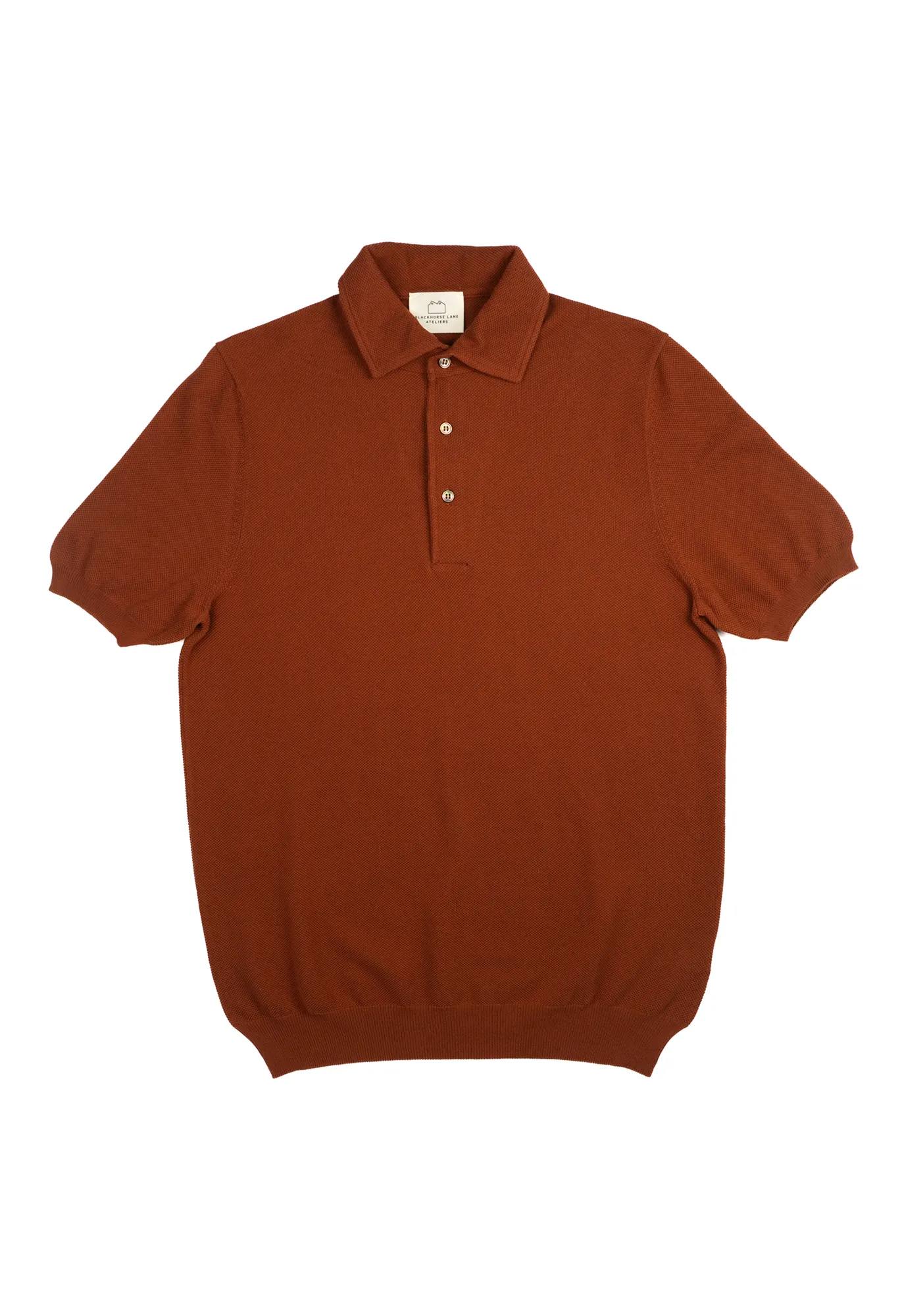 Men's Cotton Pique 'Tennis' Short Sleeve Polo Rust sold by Blackhorse Lane Ateliers