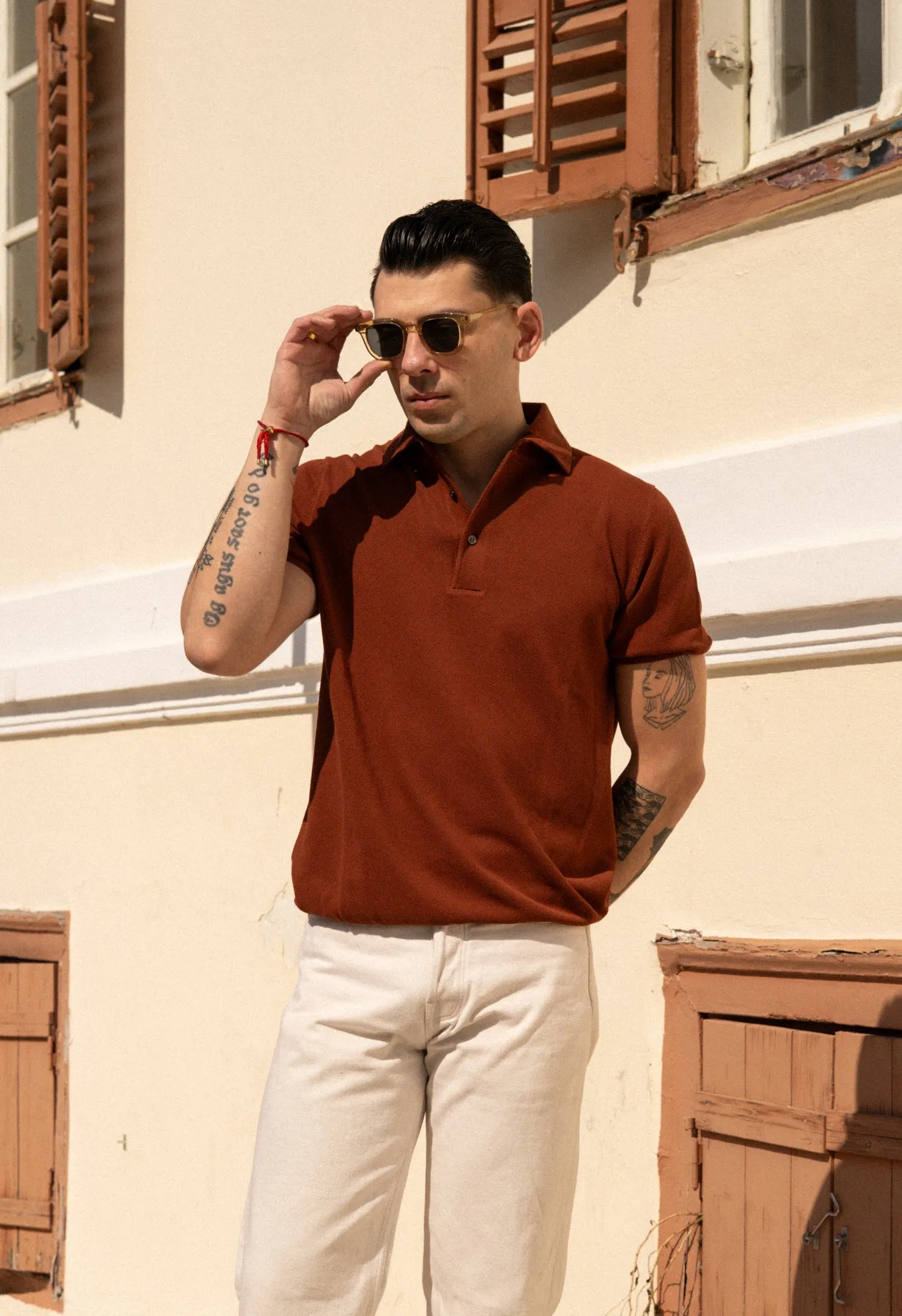 Men's Cotton Pique 'Tennis' Short Sleeve Polo Rust sold by Blackhorse Lane Ateliers product image thumbnail 4
