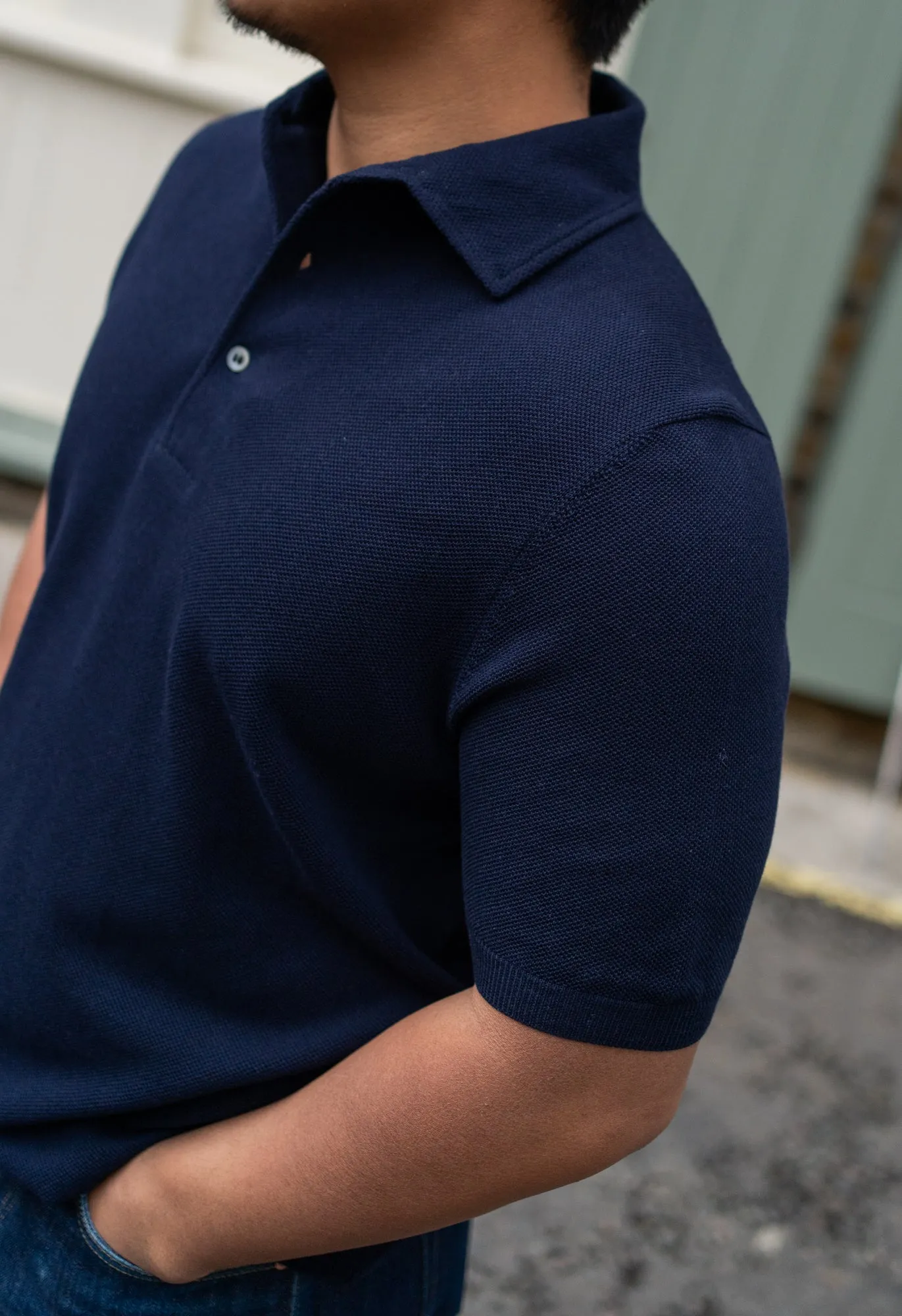 Men's Cotton Pique 'Tennis' Short Sleeve Polo Navy sold by Blackhorse Lane Ateliers product image thumbnail 4