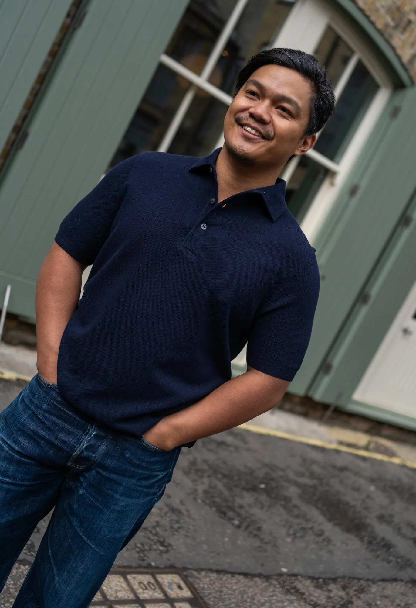 Men's Cotton Pique 'Tennis' Short Sleeve Polo Navy sold by Blackhorse Lane Ateliers product image thumbnail 3