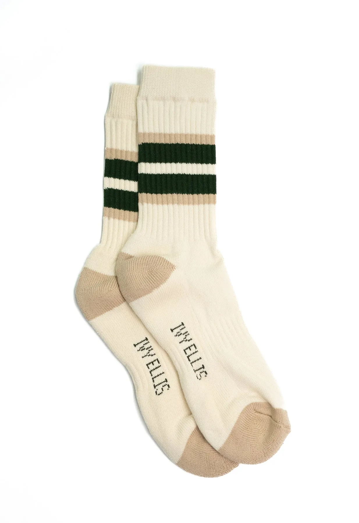 Ivy Ellis - Blackwell Men's Crew Length Green/Taupe Stripe Socks sold by Blackhorse Lane Ateliers