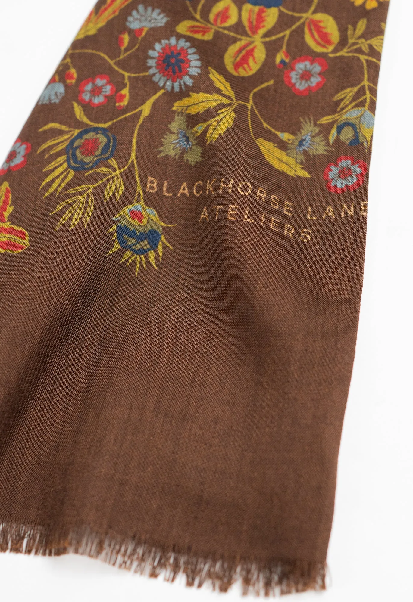 Brown Floral Wool Silk Scarf sold by Blackhorse Lane Ateliers product image thumbnail 3