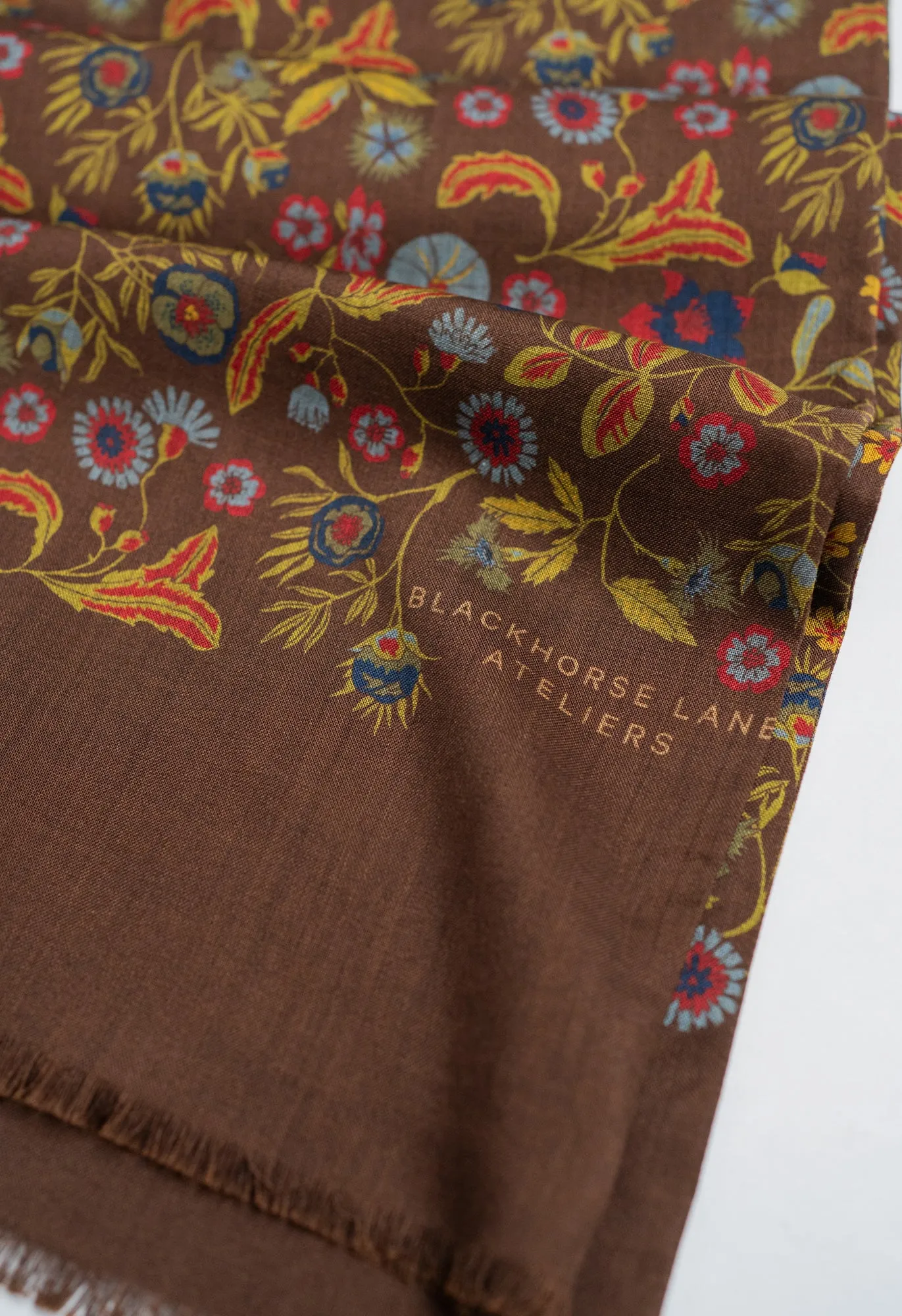 Brown Floral Wool Silk Scarf sold by Blackhorse Lane Ateliers product image thumbnail 5