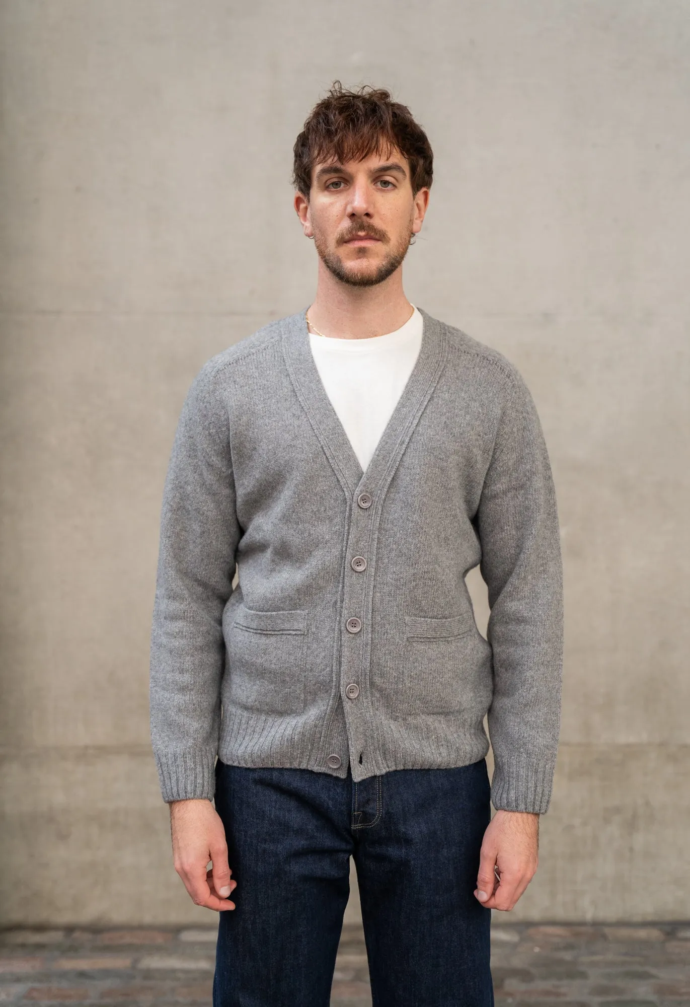 LAMBSWOOL 5 BUTTON CARDIGAN GREY sold by Blackhorse Lane Ateliers product image thumbnail 2