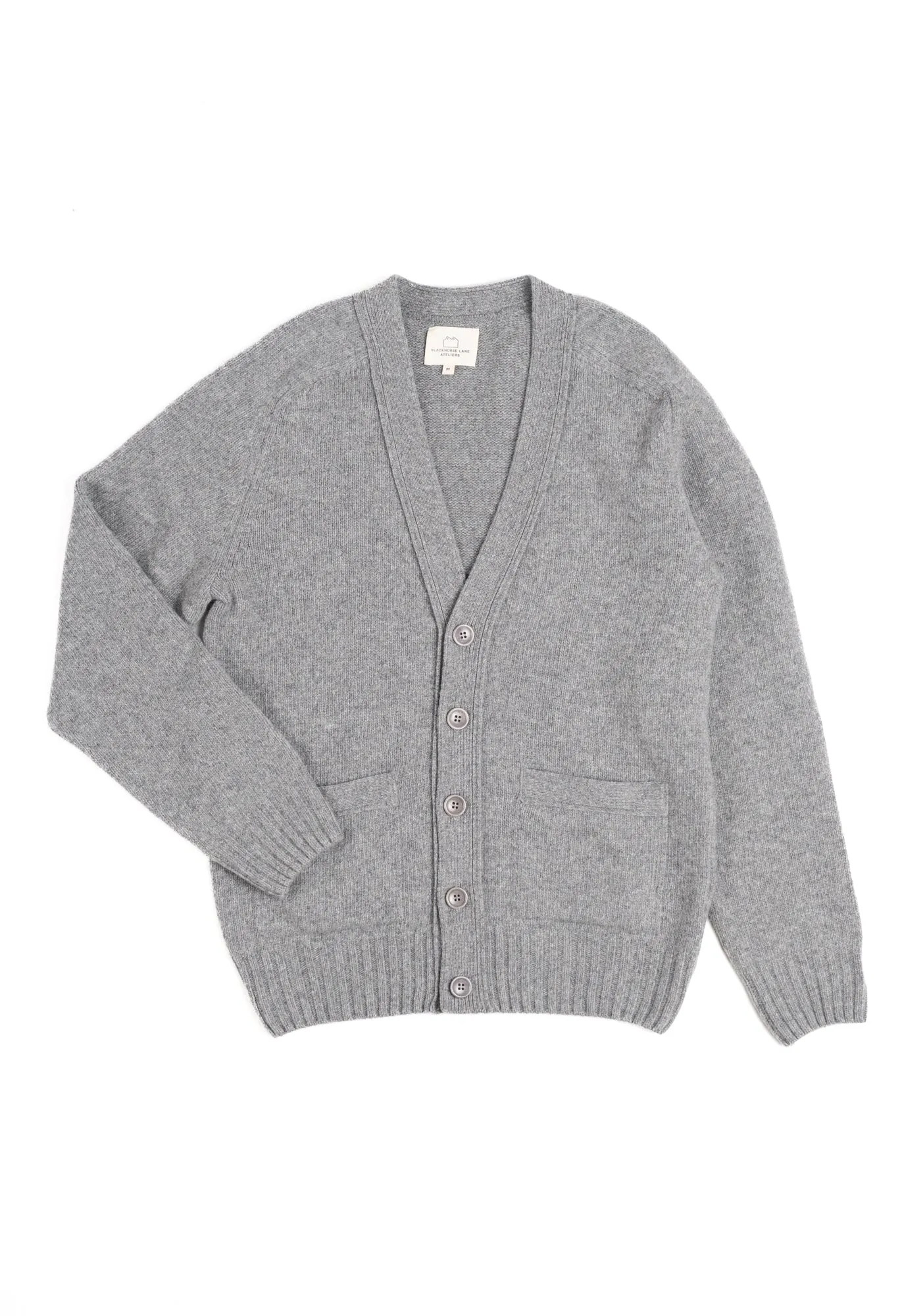 LAMBSWOOL 5 BUTTON CARDIGAN GREY sold by Blackhorse Lane Ateliers
