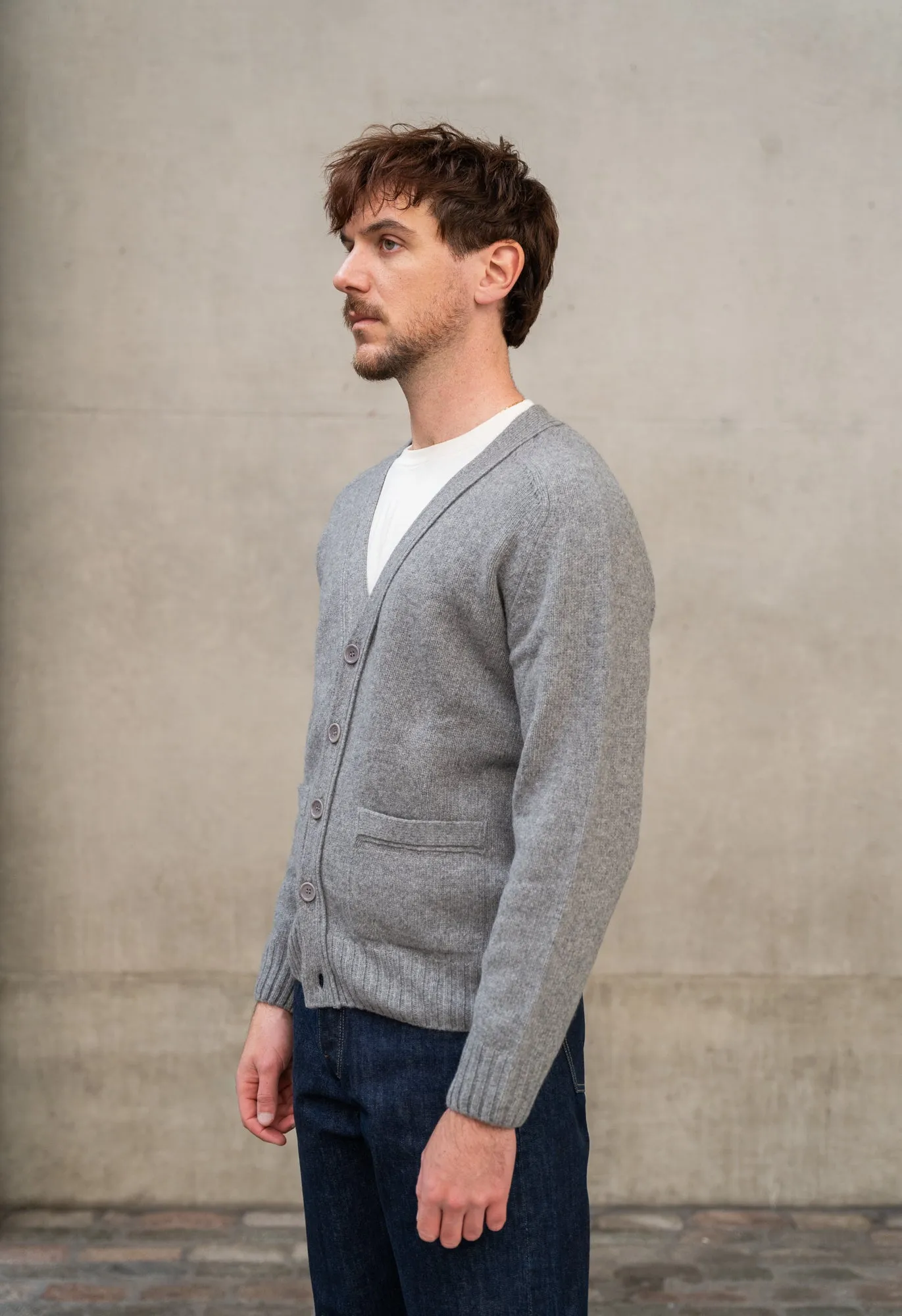 LAMBSWOOL 5 BUTTON CARDIGAN GREY sold by Blackhorse Lane Ateliers product image thumbnail 3