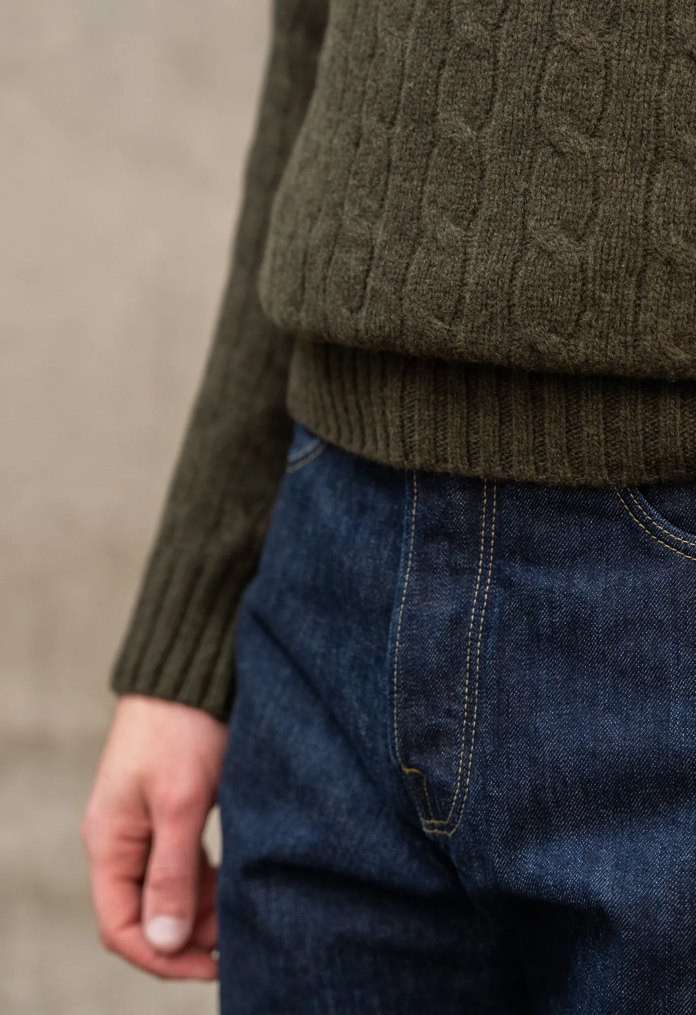 LAMBSWOOL CABLE KNIT CREW NECK JUMPER OLIVE sold by Blackhorse Lane Ateliers product image thumbnail 4