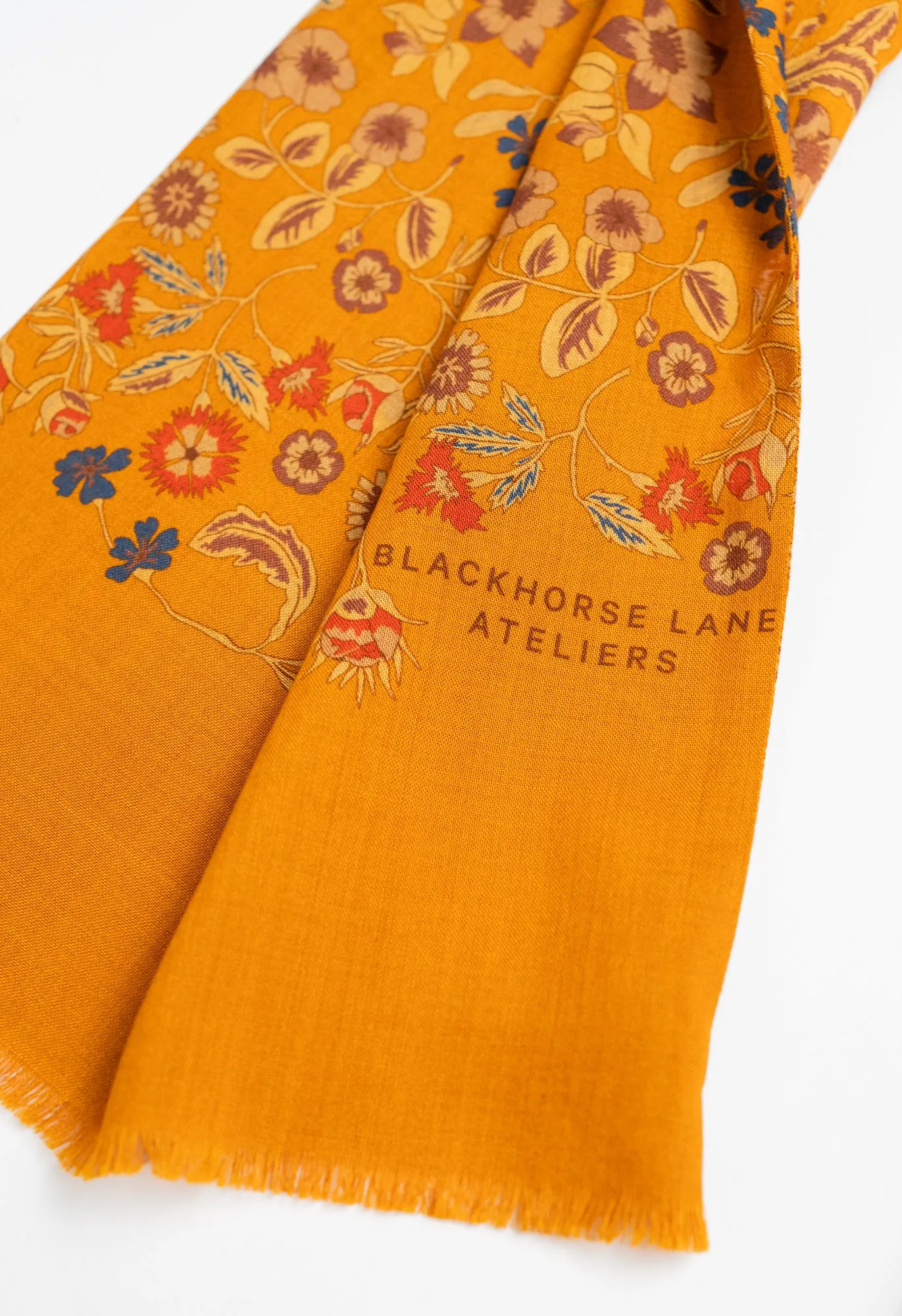 Gold Floral Wool Silk Scarf sold by Blackhorse Lane Ateliers product image thumbnail 4