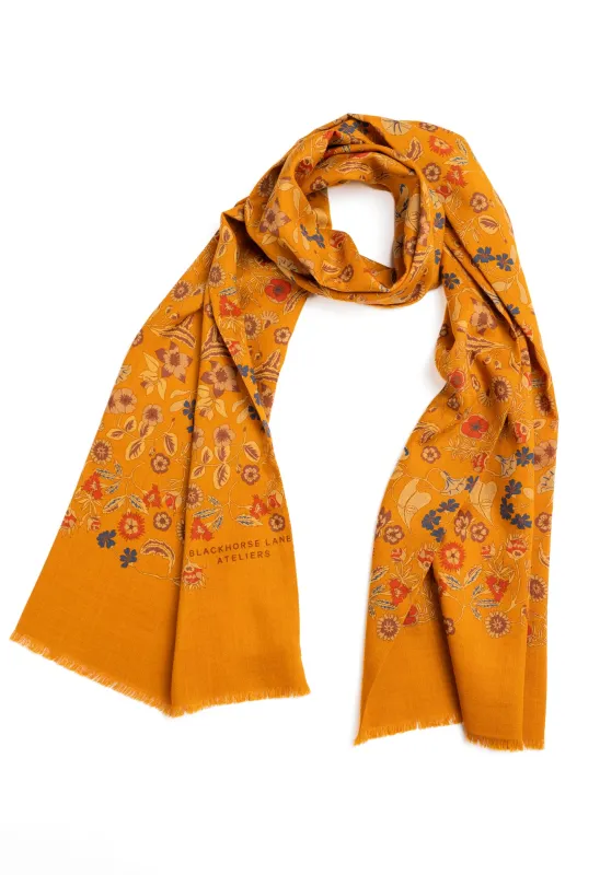Gold Floral Wool Silk Scarf made by Blackhorse Lane Ateliers