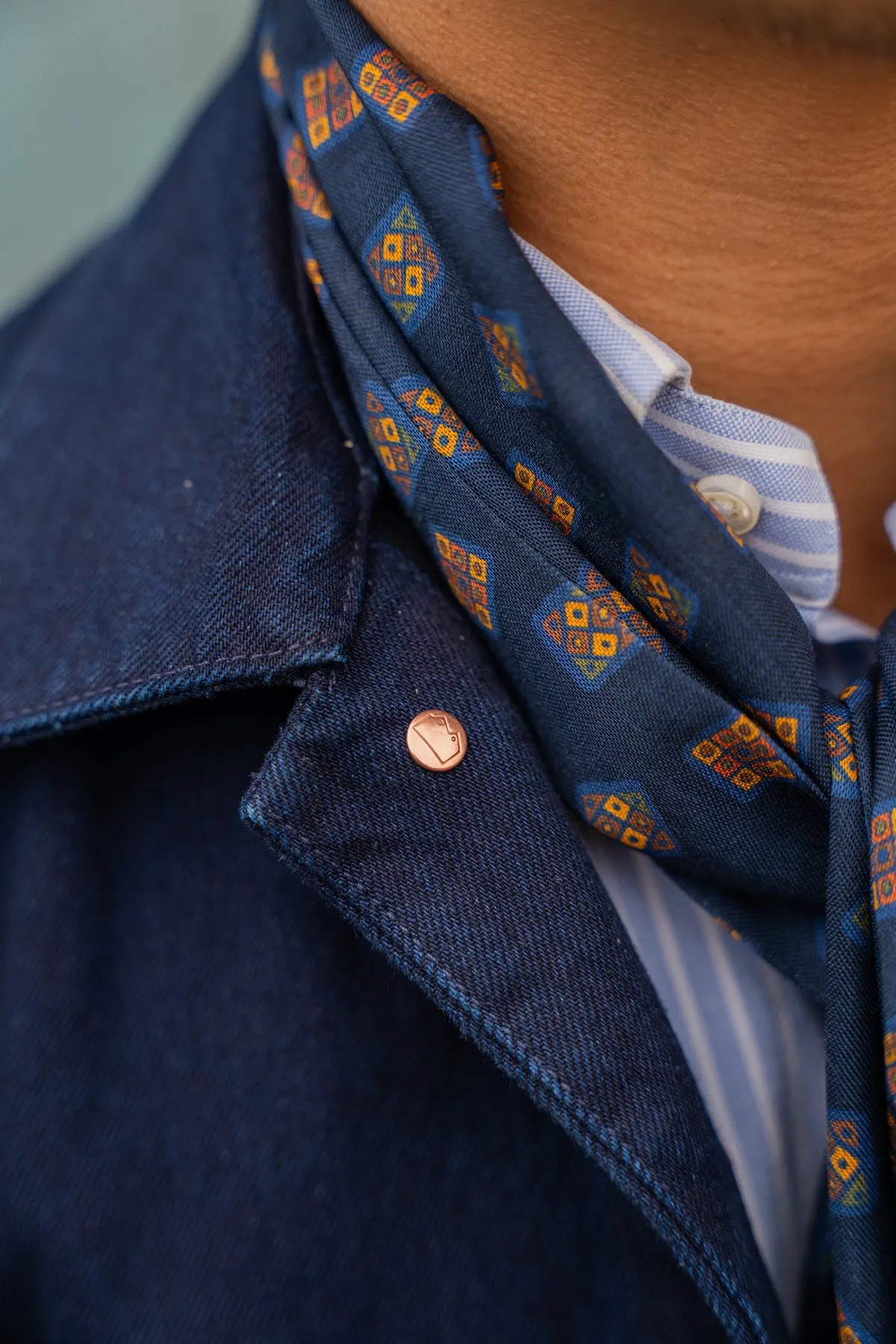 Navy Geometric Motif Wool Silk Scarf sold by Blackhorse Lane Ateliers product image thumbnail 3