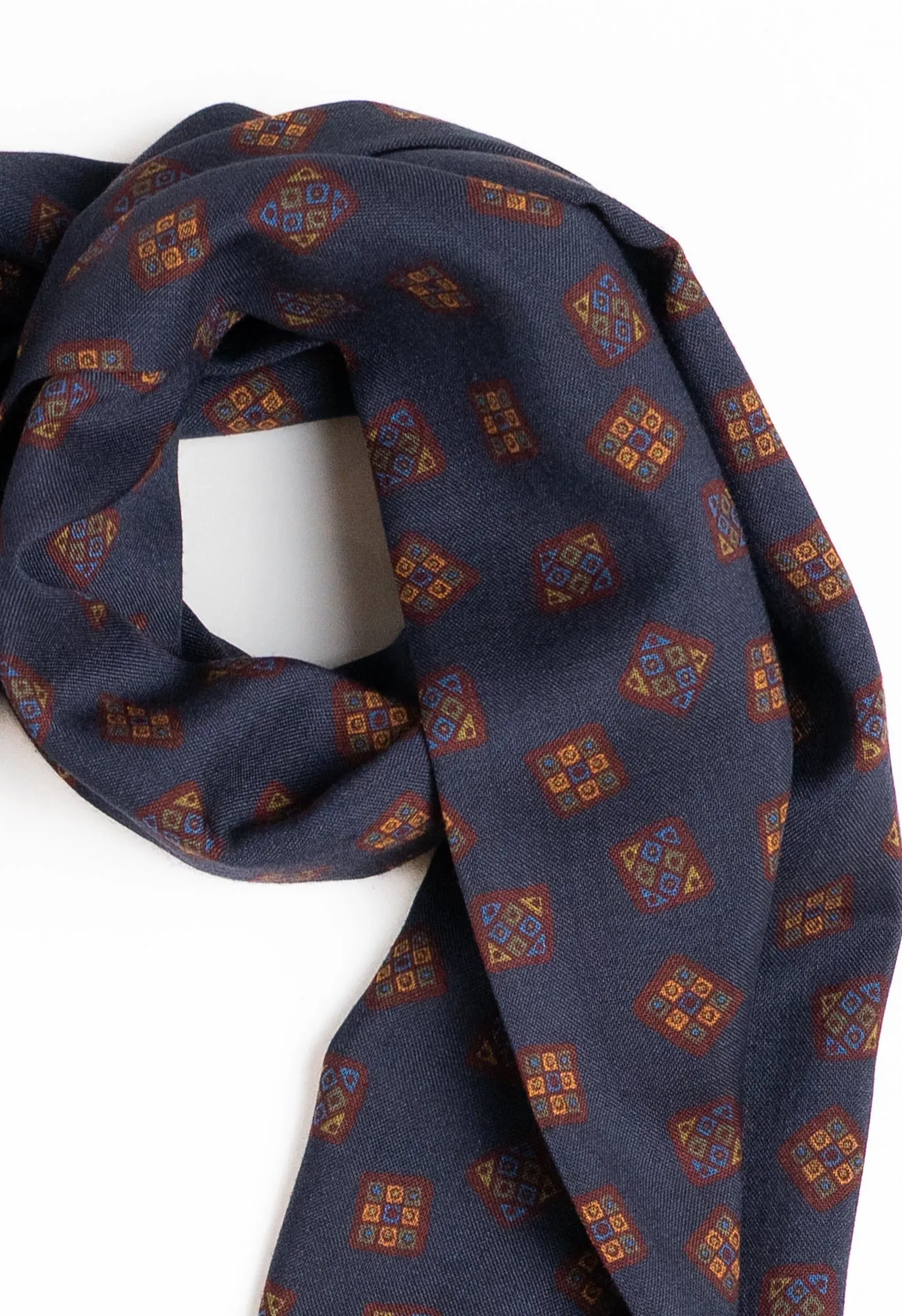 Navy Geometric Motif Wool Silk Scarf sold by Blackhorse Lane Ateliers product image thumbnail 5