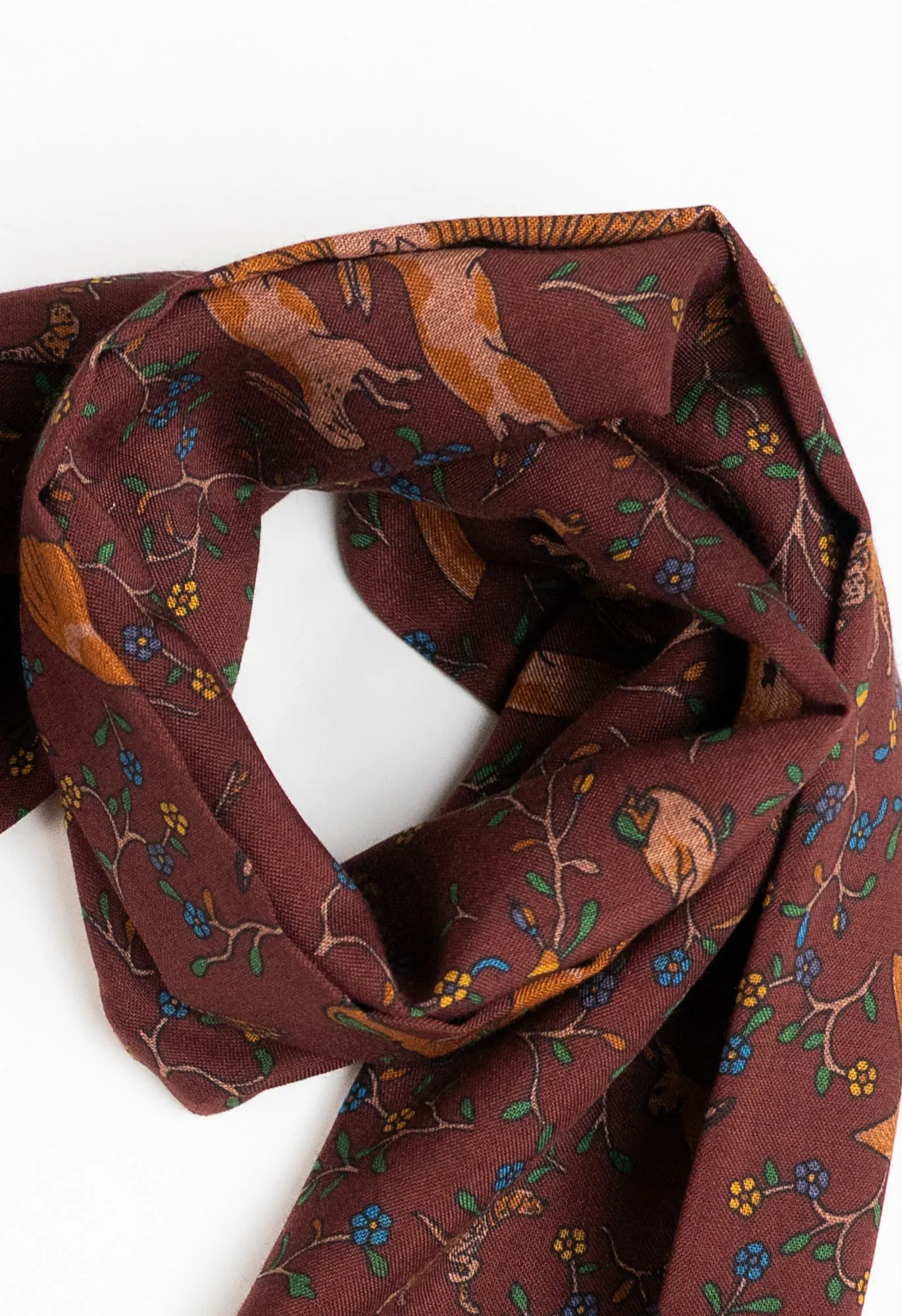 Burgundy Woodland Foxes Wool Silk Scarf sold by Blackhorse Lane Ateliers product image thumbnail 5