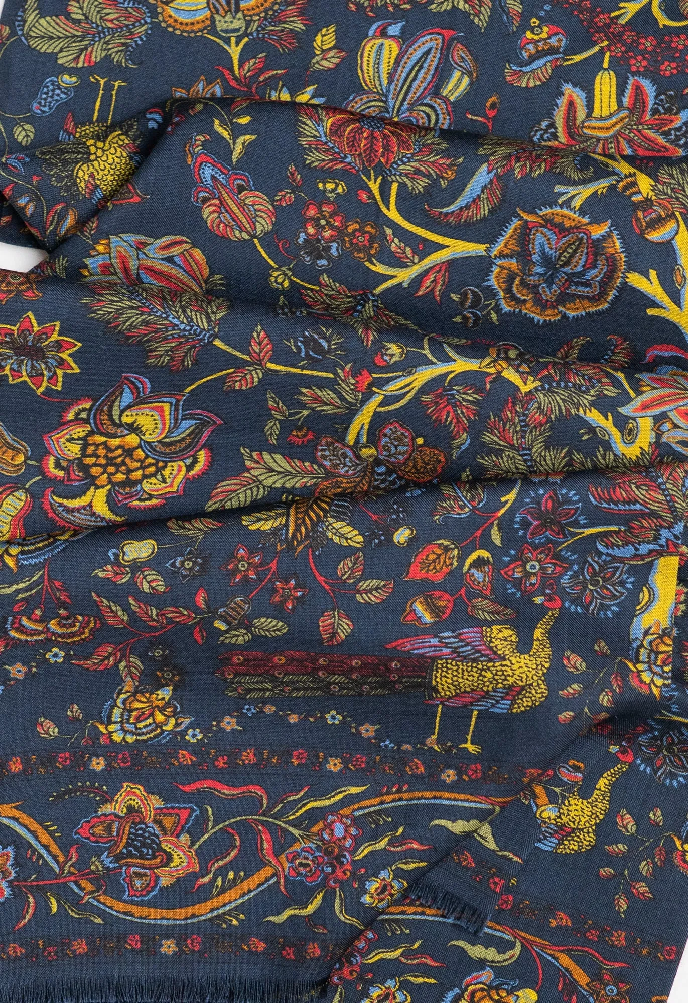 Navy Peacock and Floral Wool Silk Scarf sold by Blackhorse Lane Ateliers product image thumbnail 5