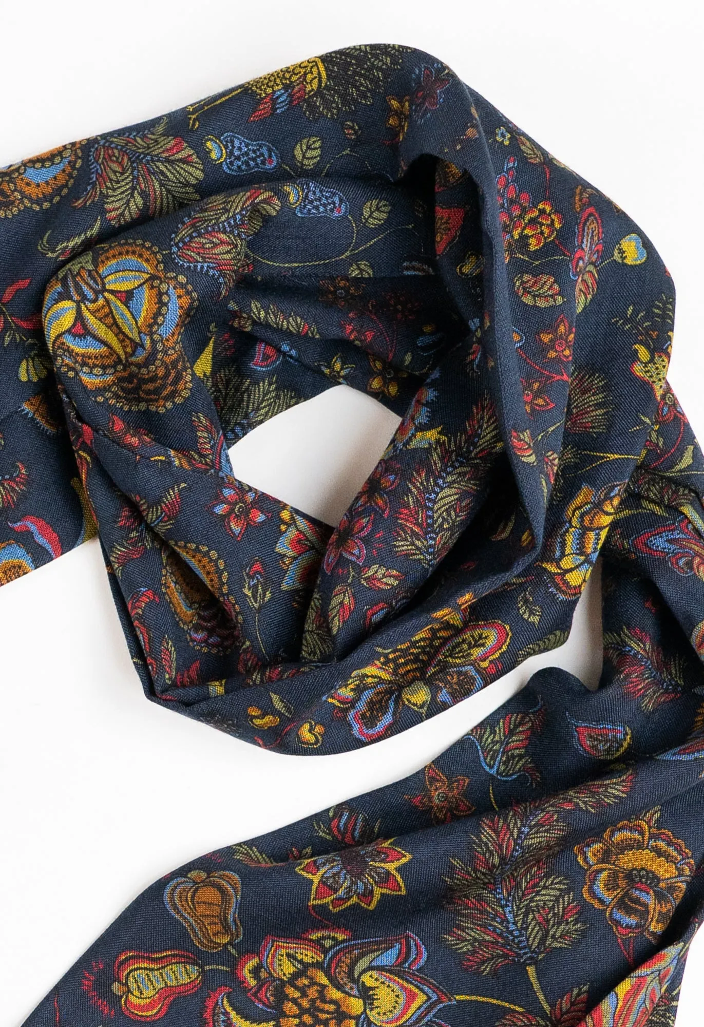 Navy Peacock and Floral Wool Silk Scarf sold by Blackhorse Lane Ateliers product image thumbnail 3