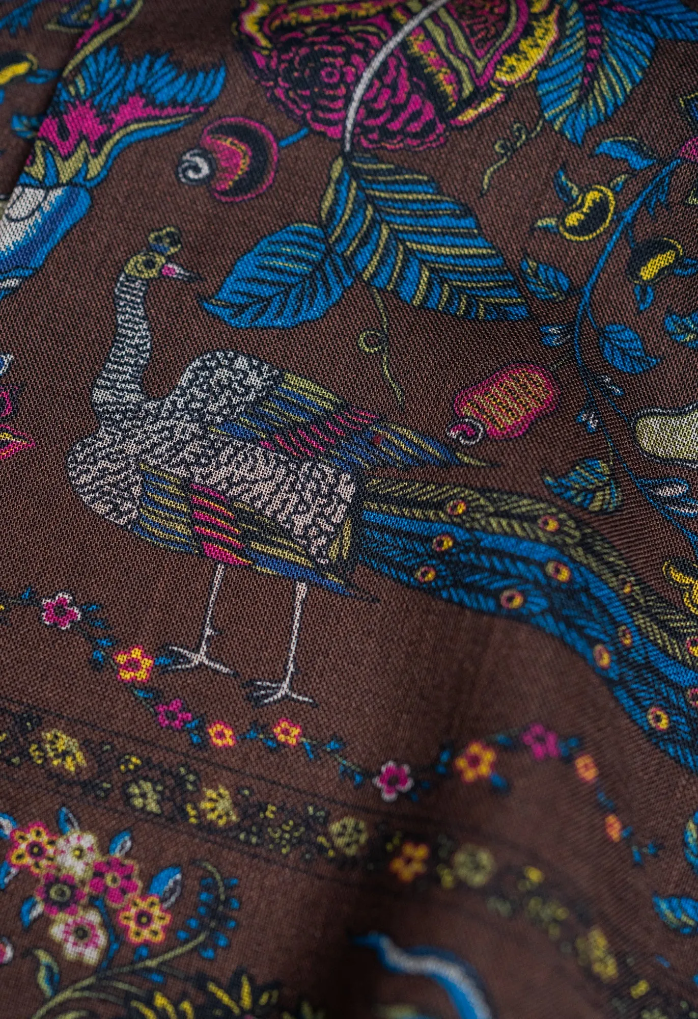 Brown Peacock and Floral Wool Silk Scarf sold by Blackhorse Lane Ateliers product image thumbnail 5