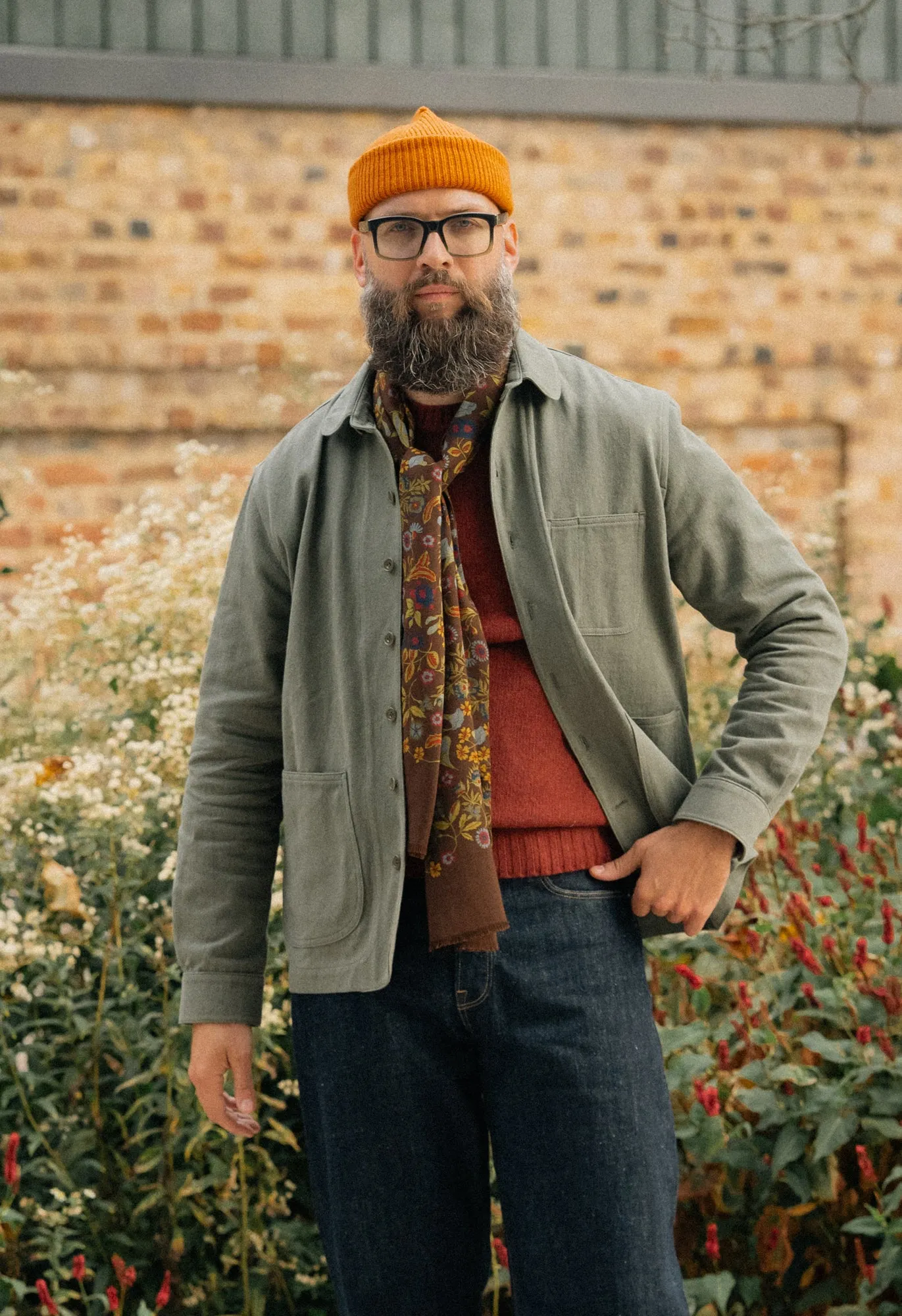 Brown Peacock and Floral Wool Silk Scarf sold by Blackhorse Lane Ateliers product image thumbnail 2