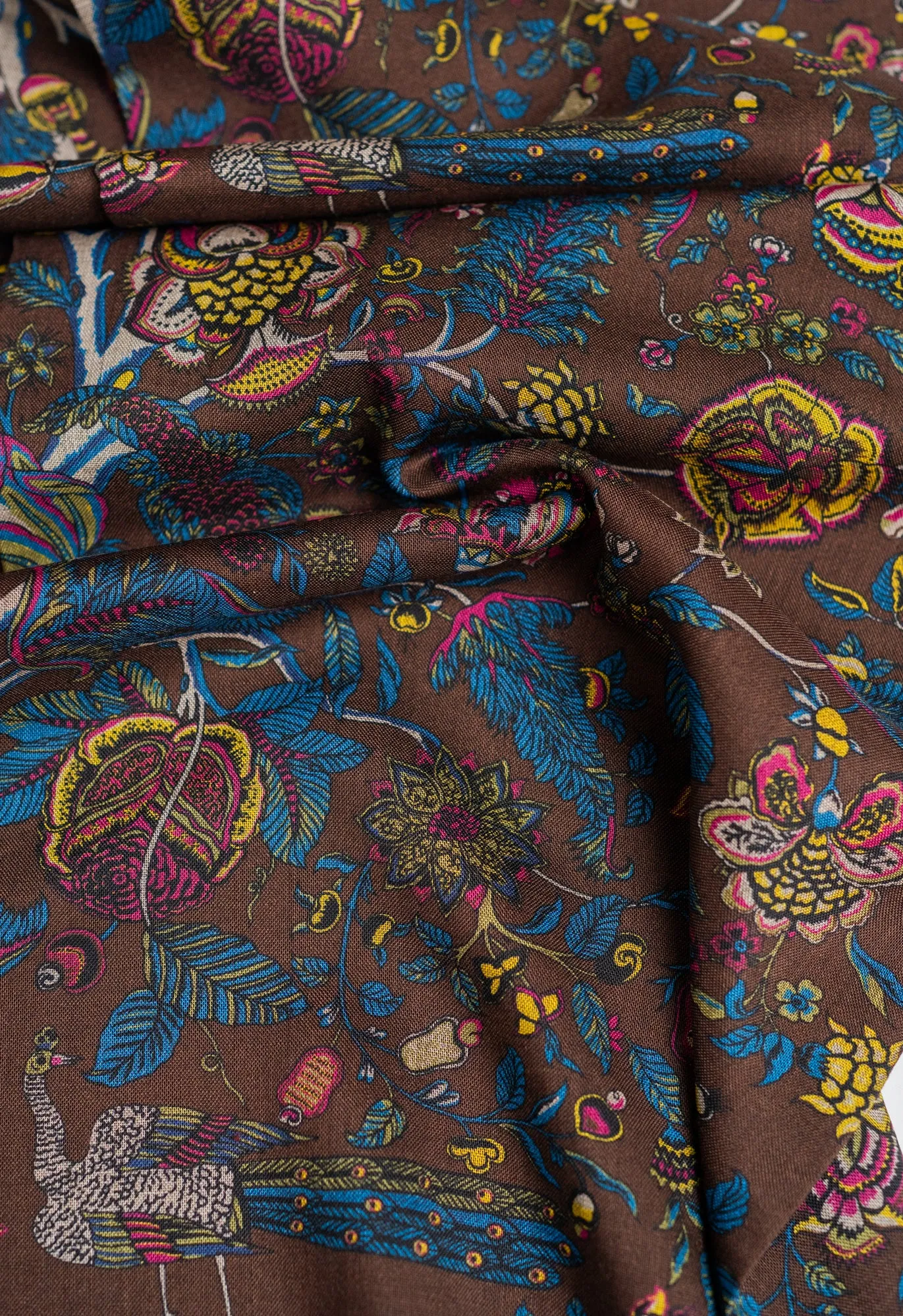 Brown Peacock and Floral Wool Silk Scarf sold by Blackhorse Lane Ateliers product image thumbnail 4