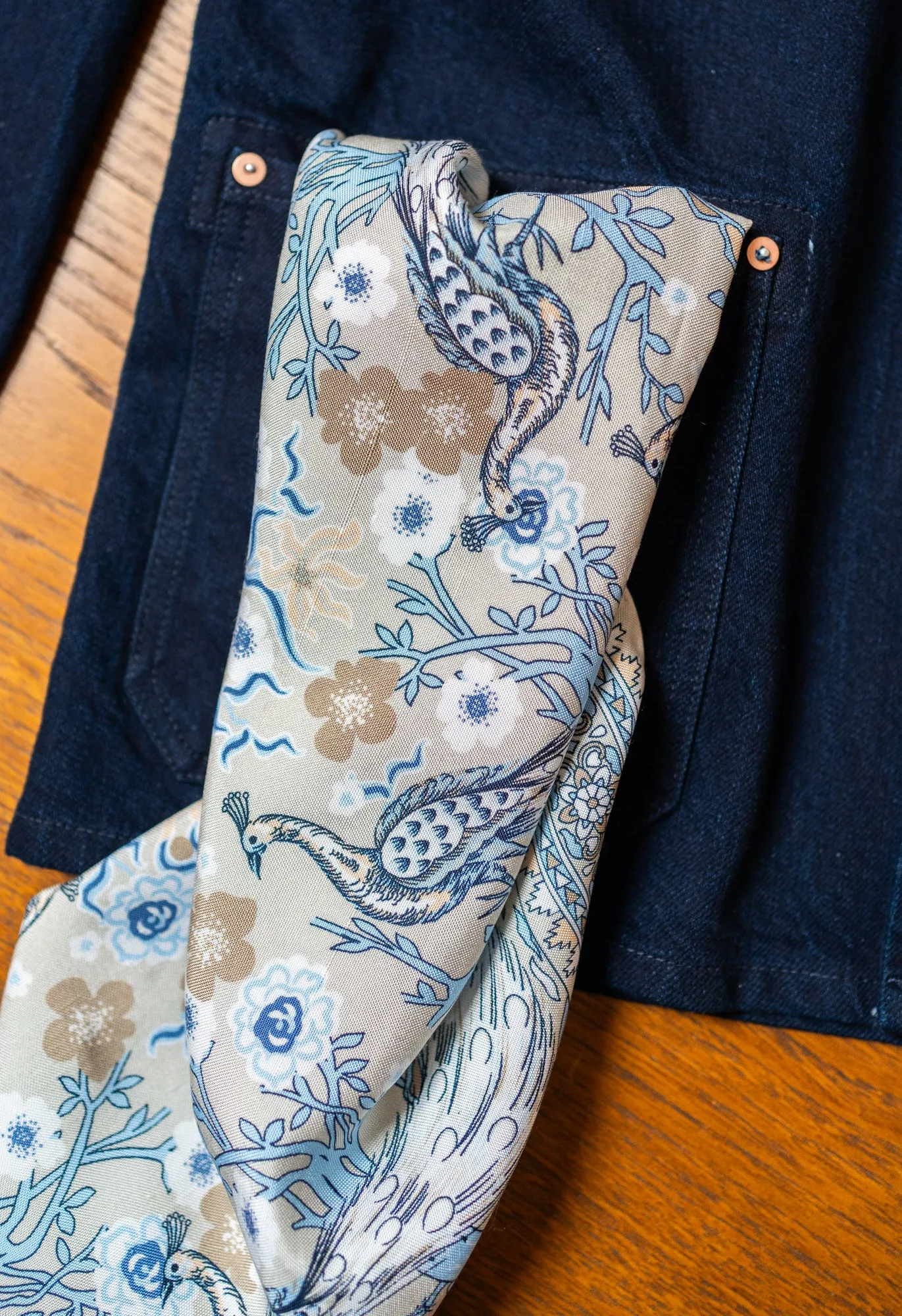 Pearl and Blue Peacock Silk Bandana sold by Blackhorse Lane Ateliers product image thumbnail 2
