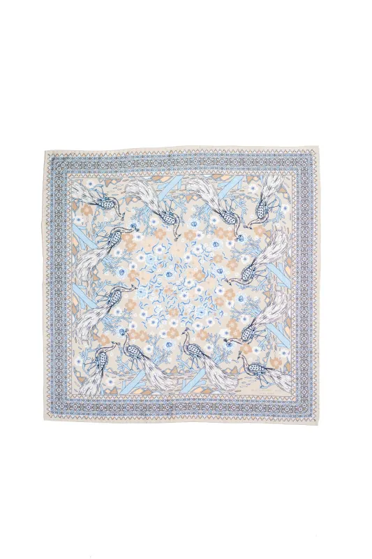 Pearl and Blue Peacock Silk Bandana made by Blackhorse Lane Ateliers