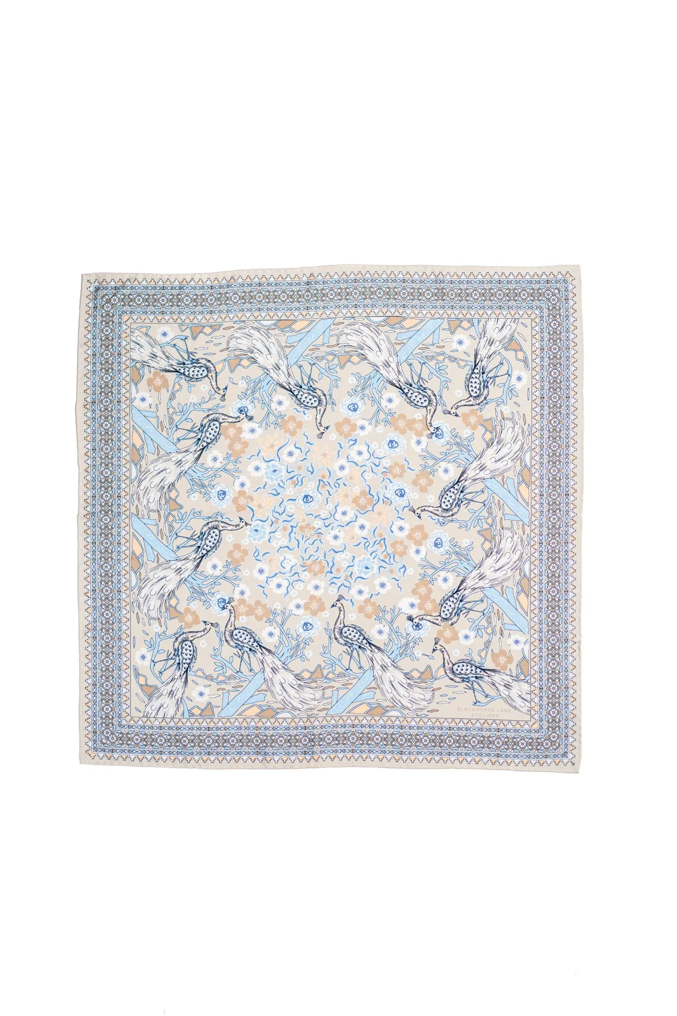 Pearl and Blue Peacock Silk Bandana sold by Blackhorse Lane Ateliers