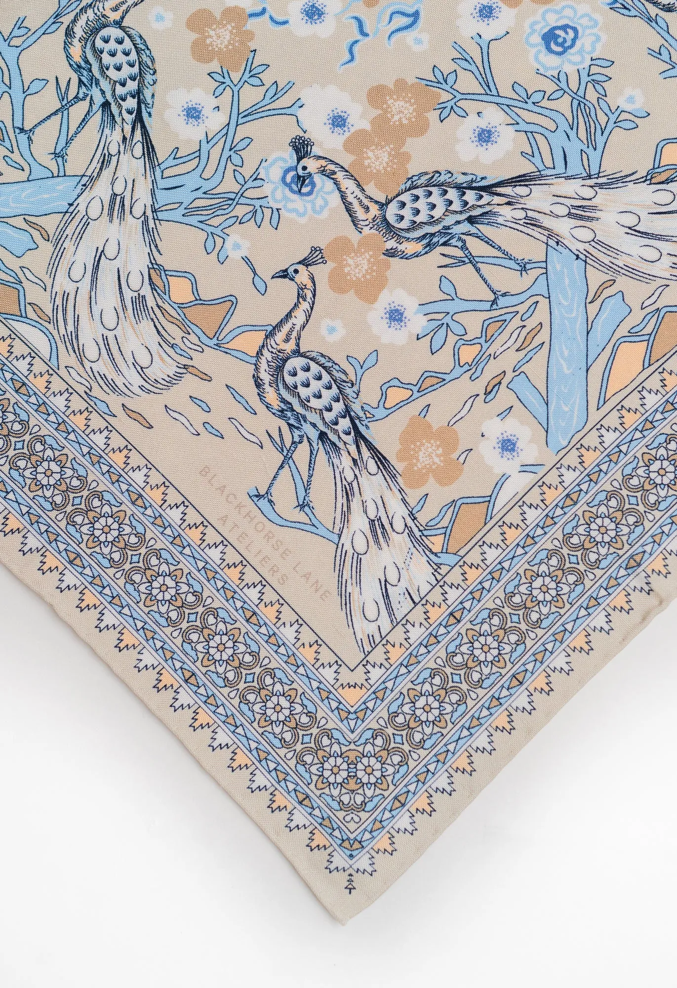 Pearl and Blue Peacock Silk Bandana sold by Blackhorse Lane Ateliers product image thumbnail 4