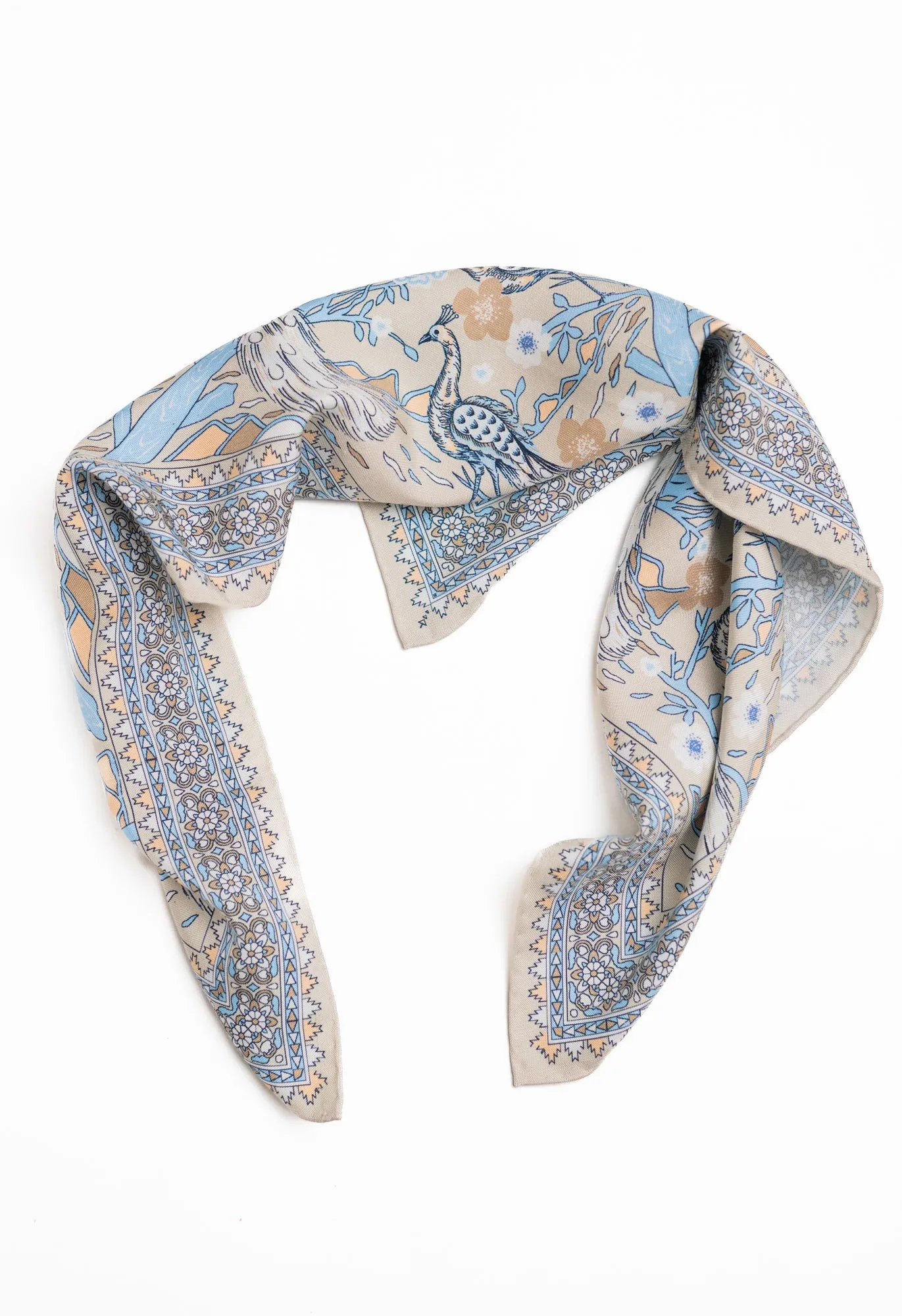 Pearl and Blue Peacock Silk Bandana sold by Blackhorse Lane Ateliers product image thumbnail 3
