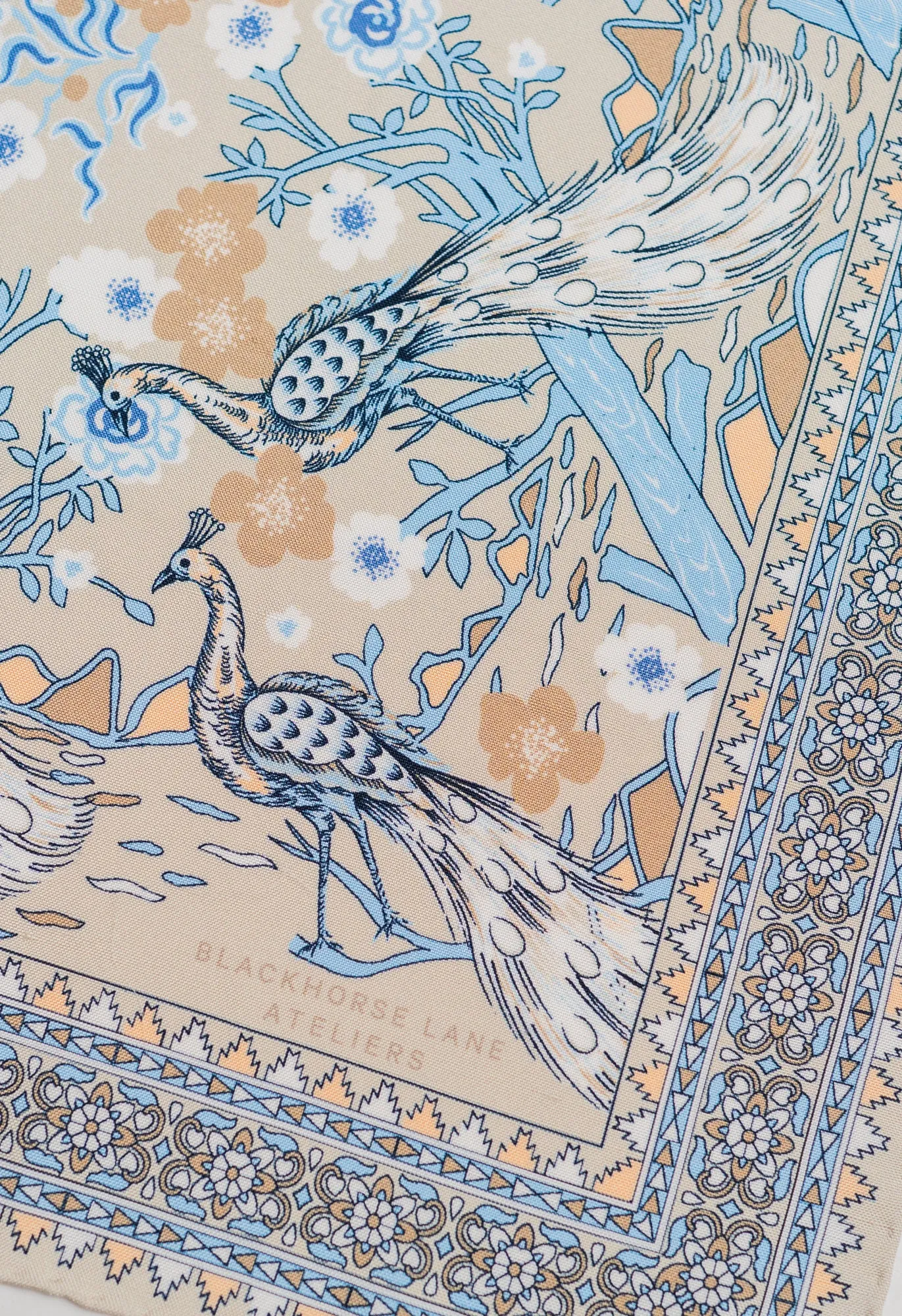 Pearl and Blue Peacock Silk Bandana sold by Blackhorse Lane Ateliers product image thumbnail 5