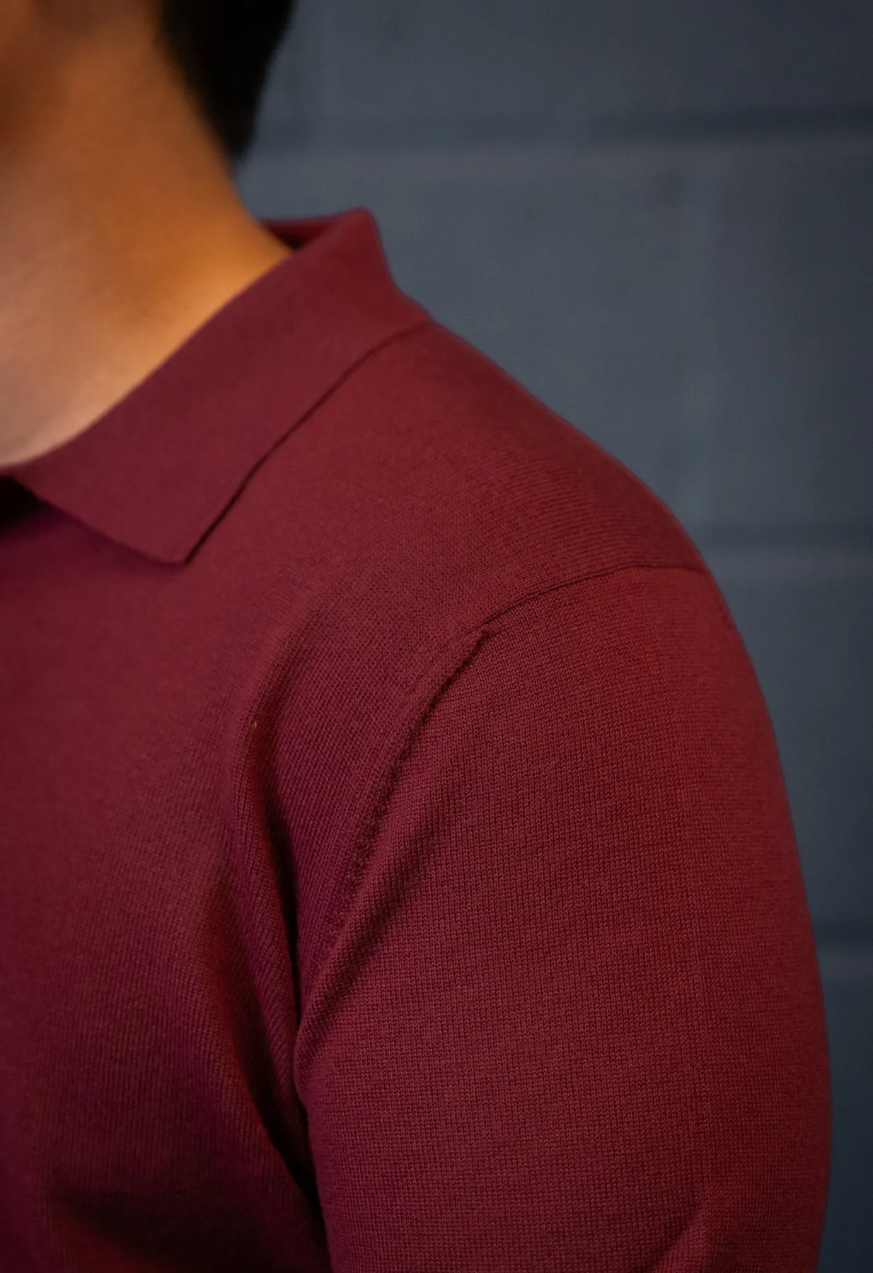 Men's Extra Fine Merino Wool Long Sleeve Polo Burgundy sold by Blackhorse Lane Ateliers product image thumbnail 5