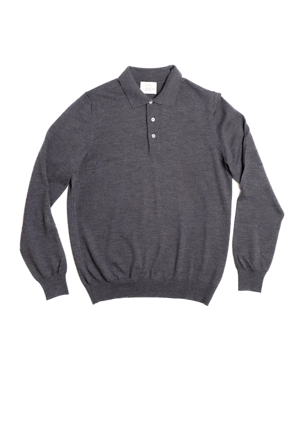 Men's Extra Fine Merino Wool Long Sleeve Polo Grey sold by Blackhorse Lane Ateliers