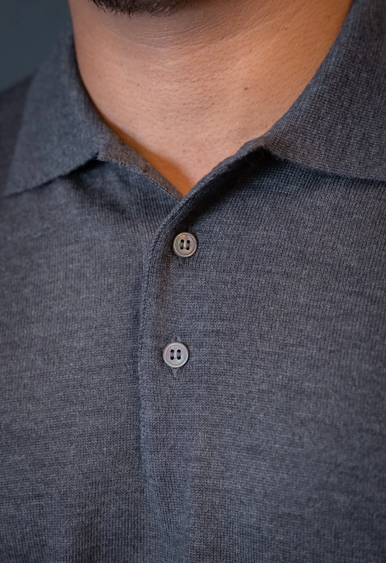 Men's Extra Fine Merino Wool Long Sleeve Polo Grey sold by Blackhorse Lane Ateliers product image thumbnail 4