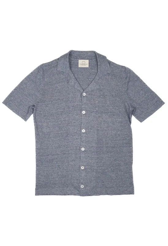 Men's Open Collar Knit  - Light Blue made by Gran Sasso
