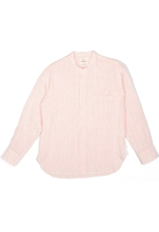 E13 IRISH LINEN COLLARLESS RED STRIPED SHIRT made by Blackhorse Lane Ateliers