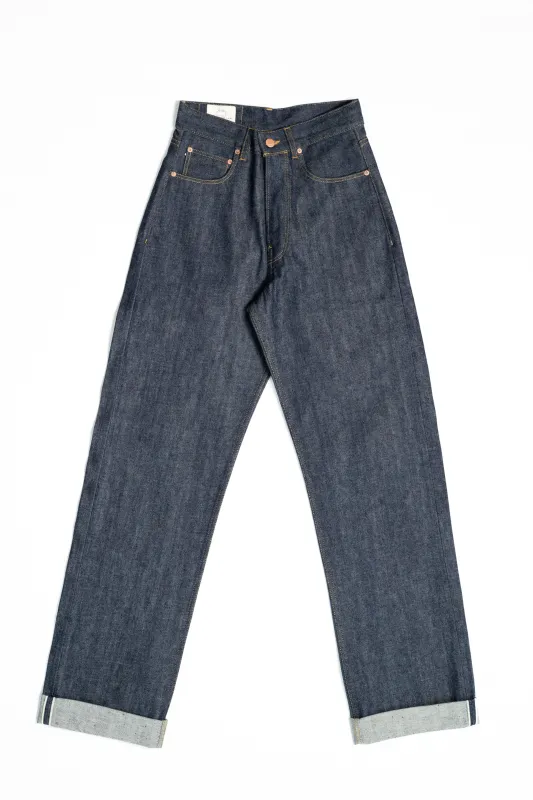 E7 High Waisted Wide Leg Indigo 13oz Neppy Japanese Raw Selvedge Women's Jeans made by Blackhorse Lane Ateliers