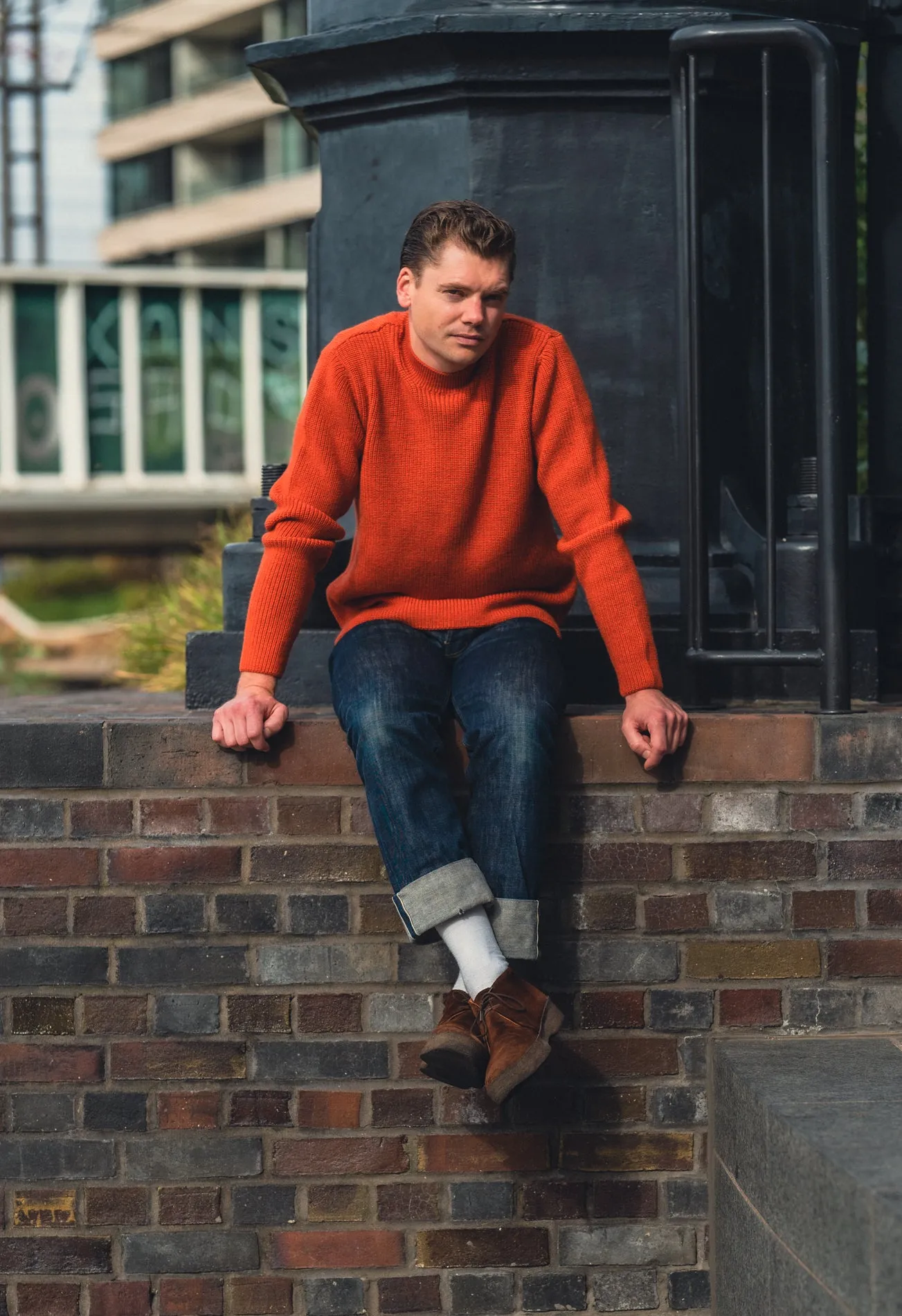 SE16 MERINO FISHERMAN UNISEX JUMPER BURNT ORANGE sold by Blackhorse Lane Ateliers product image thumbnail 4