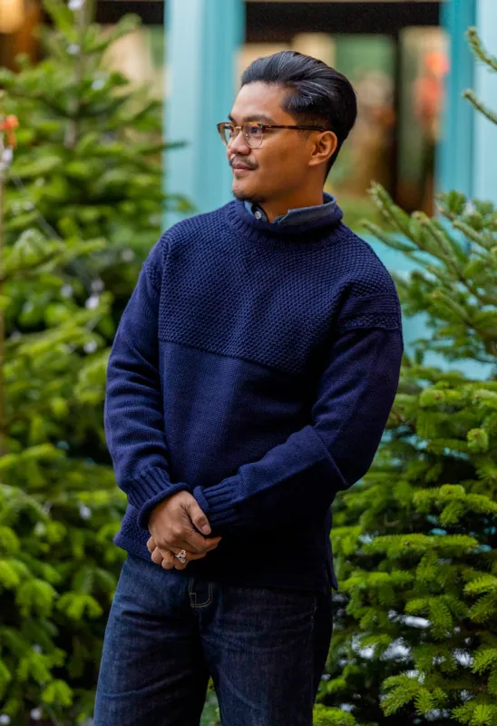 SE28 NAVY BRITISH WOOL GUERNSEY UNISEX SWEATER made by Blackhorse Lane Ateliers
