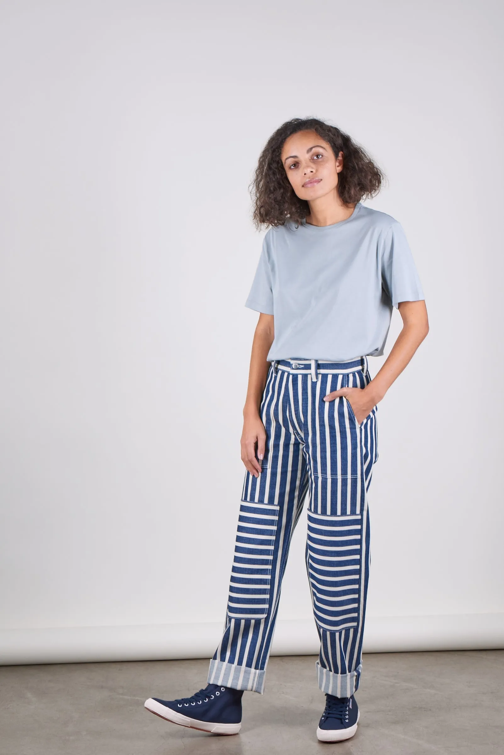 SE8 Straight Wide Stripe 8.6oz Italian Twill Womens Trousers sold by Blackhorse Lane Ateliers product image thumbnail 3