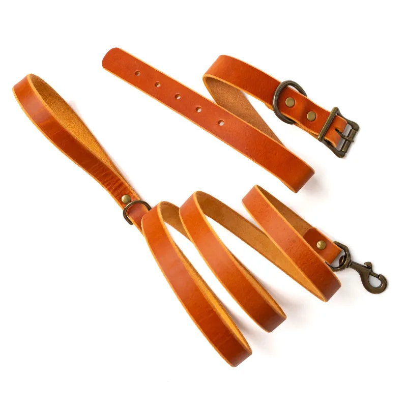Matching Dog Collar & Leash Bundle - English Tan sold by Popov Leather