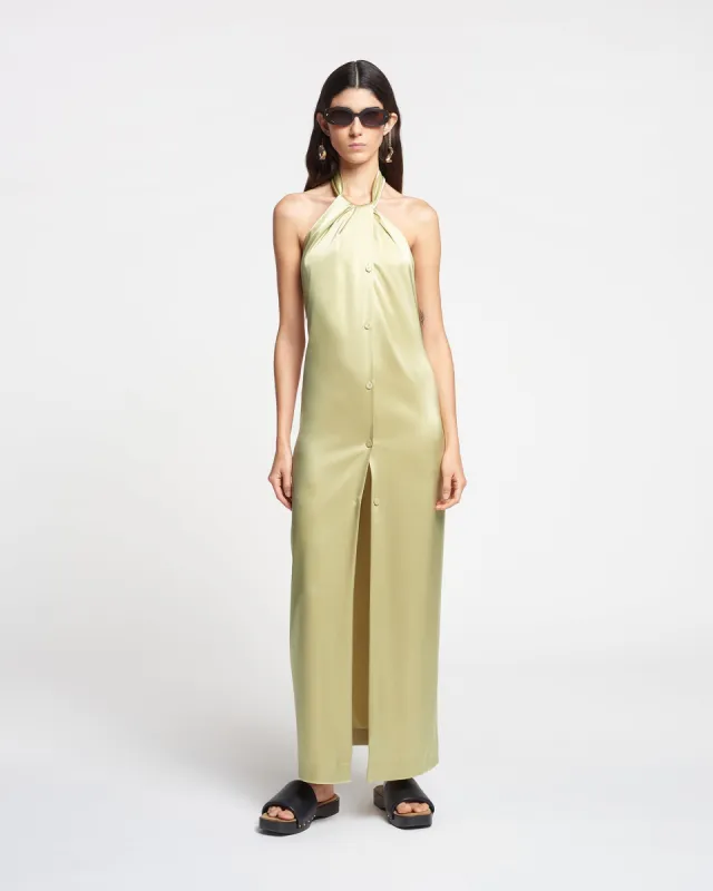Elima - Slip Satin Halterneck Dress - Lime Yellow sold by Nanushka
