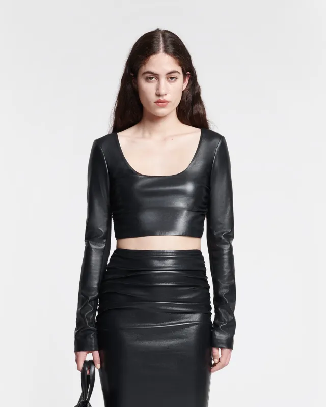 Maylah - Cropped Okobor™ Alt-Leather Top - Black sold by Nanushka