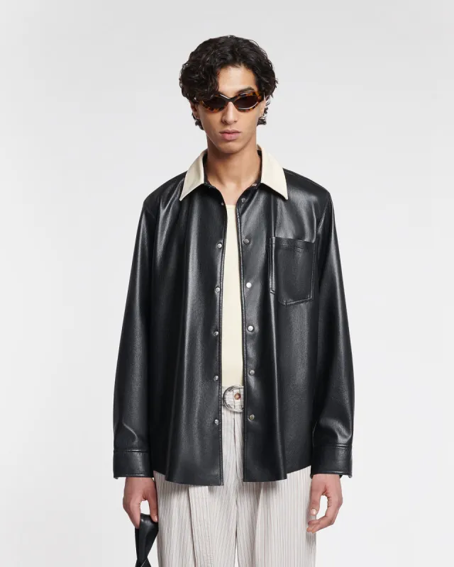 Onni - Denim-Trimmed Okobor™ Alt-Leather Shirt - Black sold by Nanushka