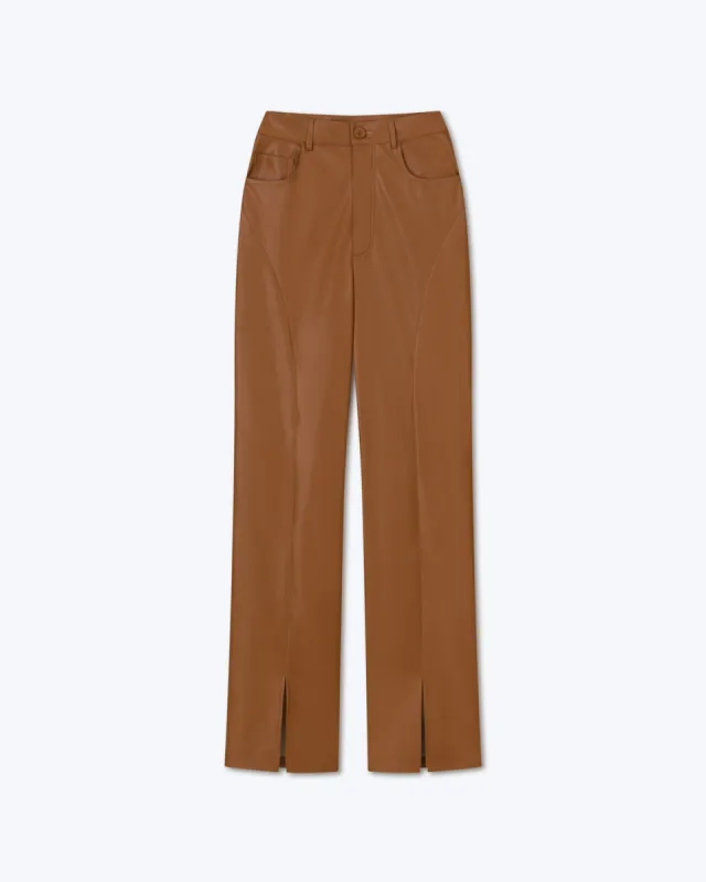 Basha - Sale Okobor™ Alt-Leather Split Hem Trousers - Tobacco sold by Nanushka