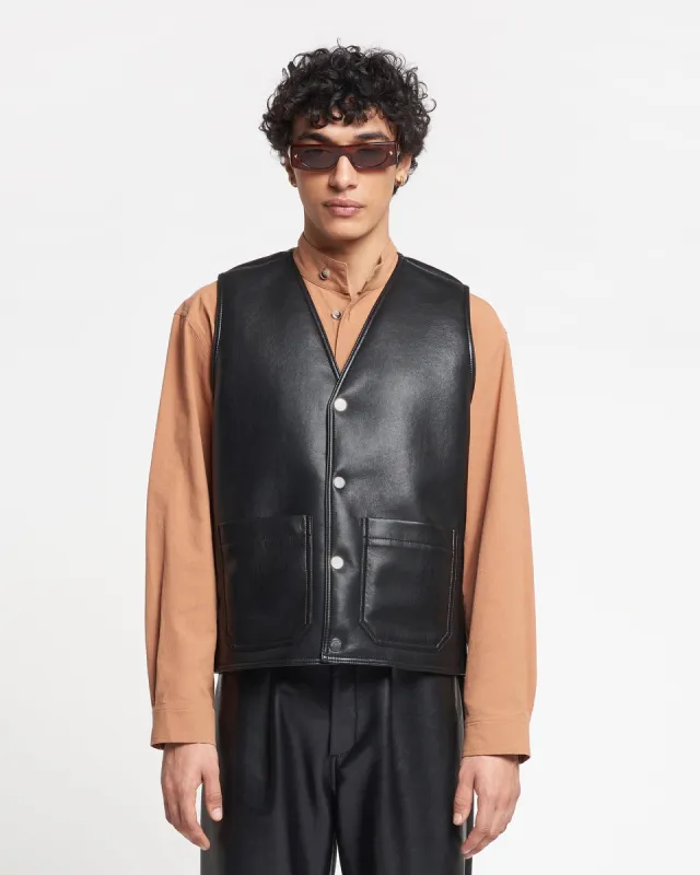 Luben - Regenerated Leather Vest - Black Brown sold by Nanushka
