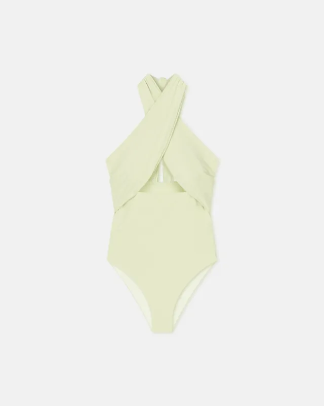 Milana - Crossover Halterneck Swimsuit - Shadow Lime made by Nanushka