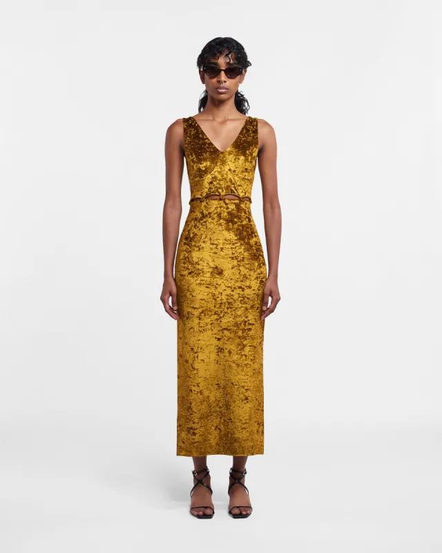 Delvine - Sale Cutaway-Detail Dress - Curry Crushed Velvet sold by Nanushka