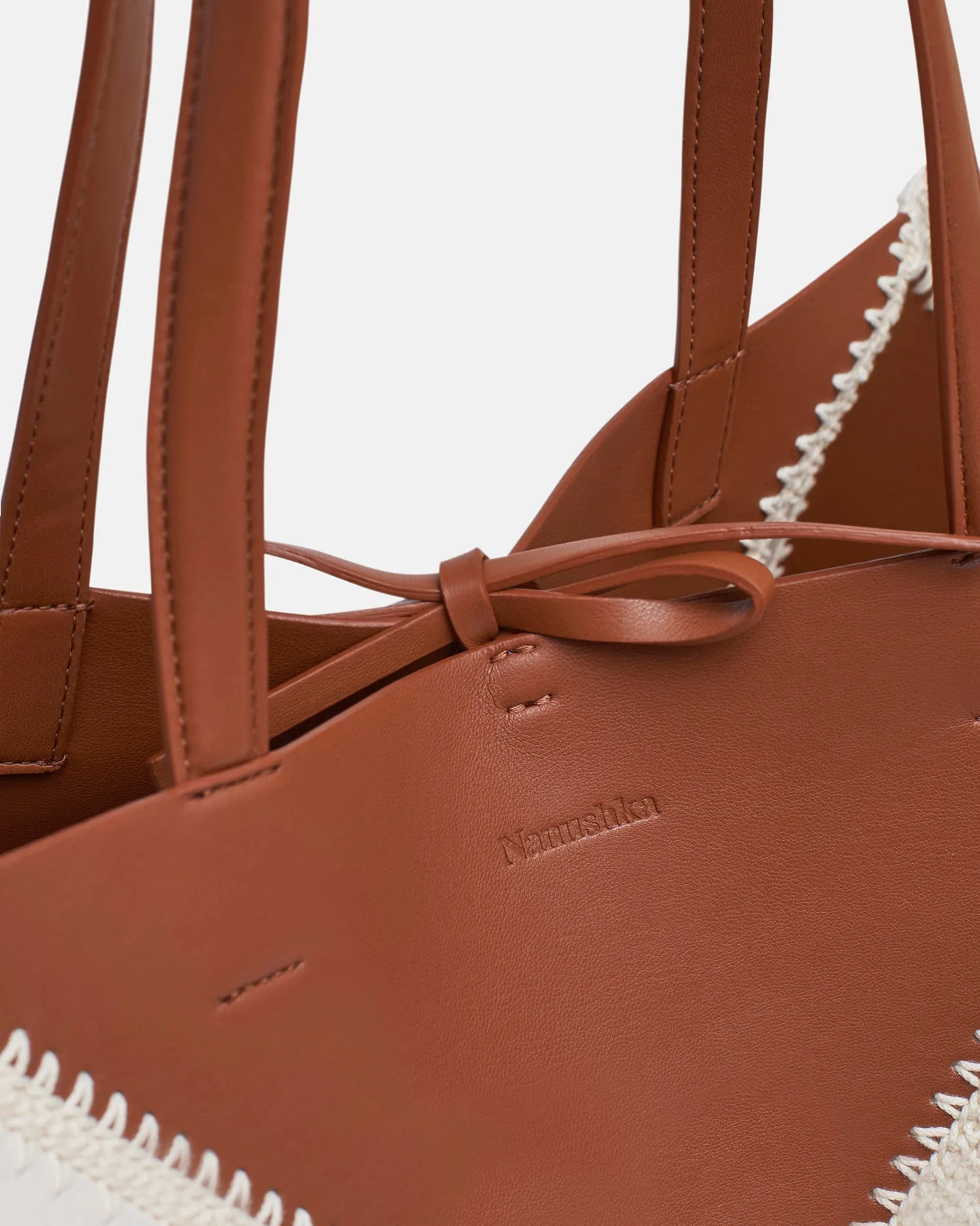 The Origami Tote Large - Alt-Nappa Crochet Large Tote - Off white/Tan sold by Nanushka product image thumbnail 4