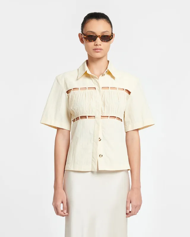 Satu - Pleated Poplin Shirt - Creme sold by Nanushka