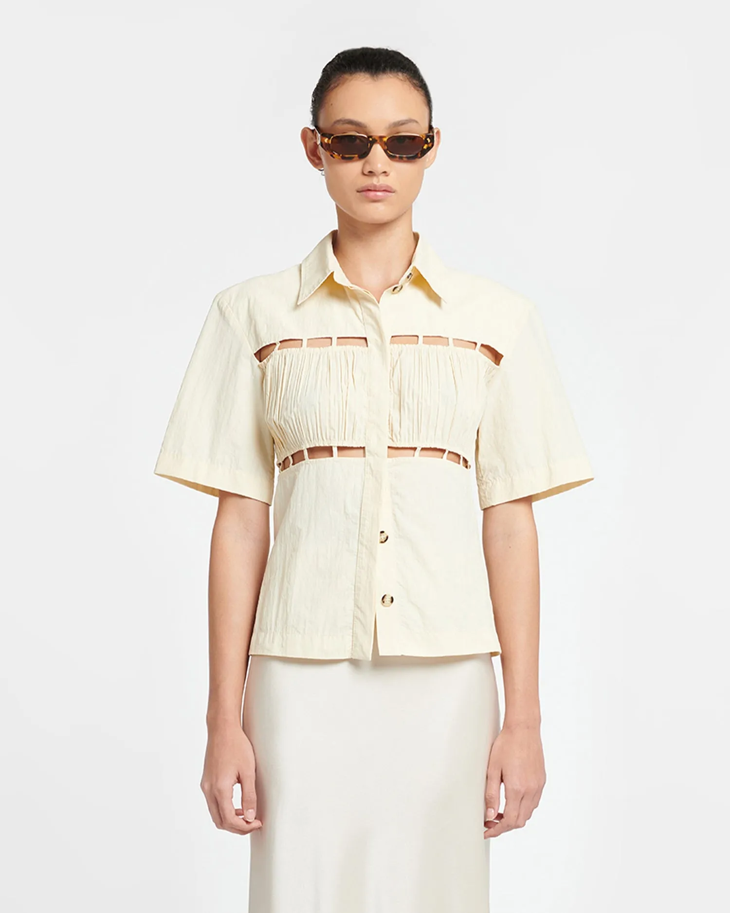 Satu - Pleated Poplin Shirt - Creme sold by Nanushka