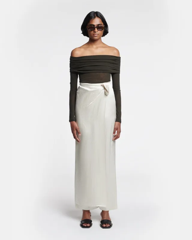 Kehlani - Crinkled-Satin Pants With Wrap Lapel Detail - Ecru sold by Nanushka