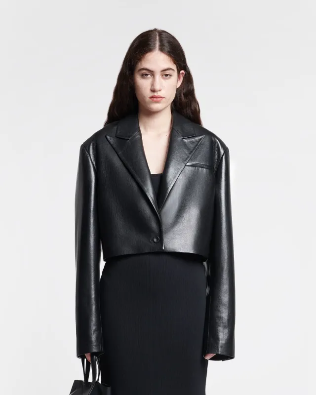 Aidula - Cropped Okobor™ Alt-Leather Blazer - Black sold by Nanushka