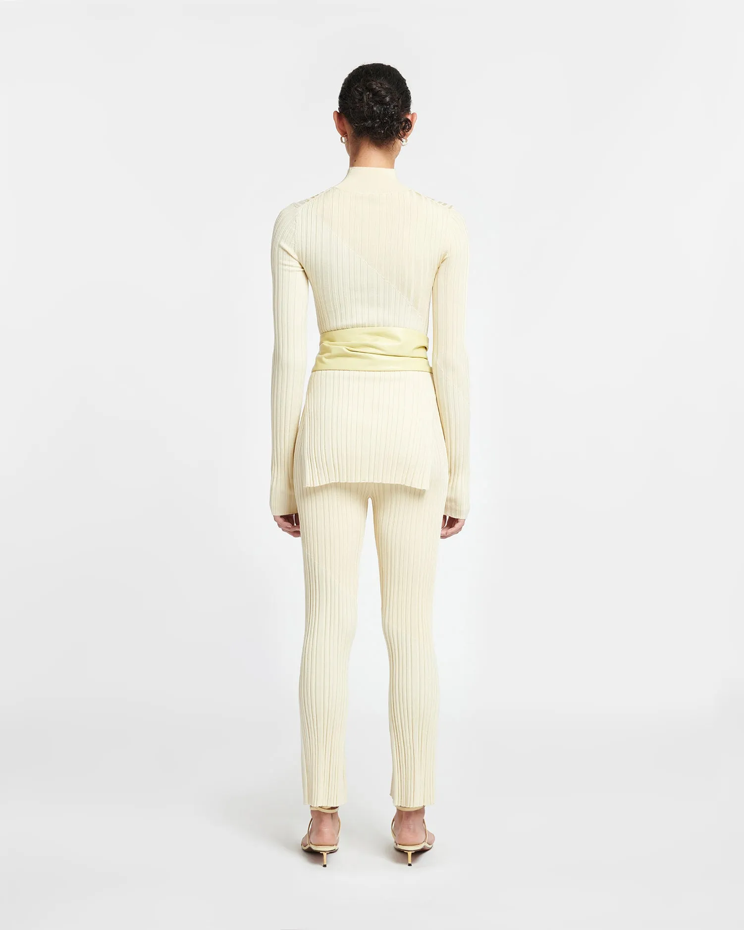 Malise - Cropped Ribbed Merino Pants - Lime Yellow/Creme sold by Nanushka product image thumbnail 3